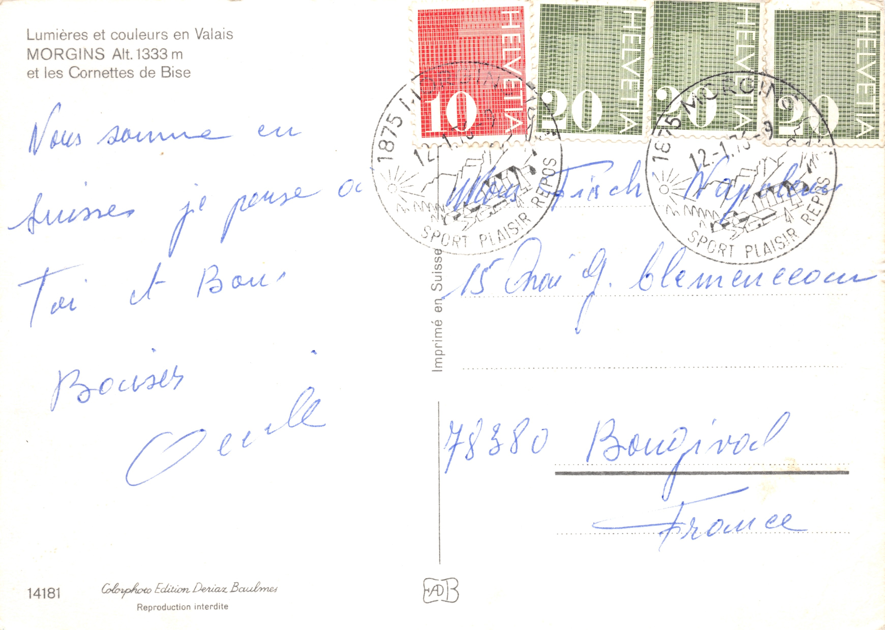 Morgins — vista aerea innevata — Stampa svizzera, n. 14181 — Verso