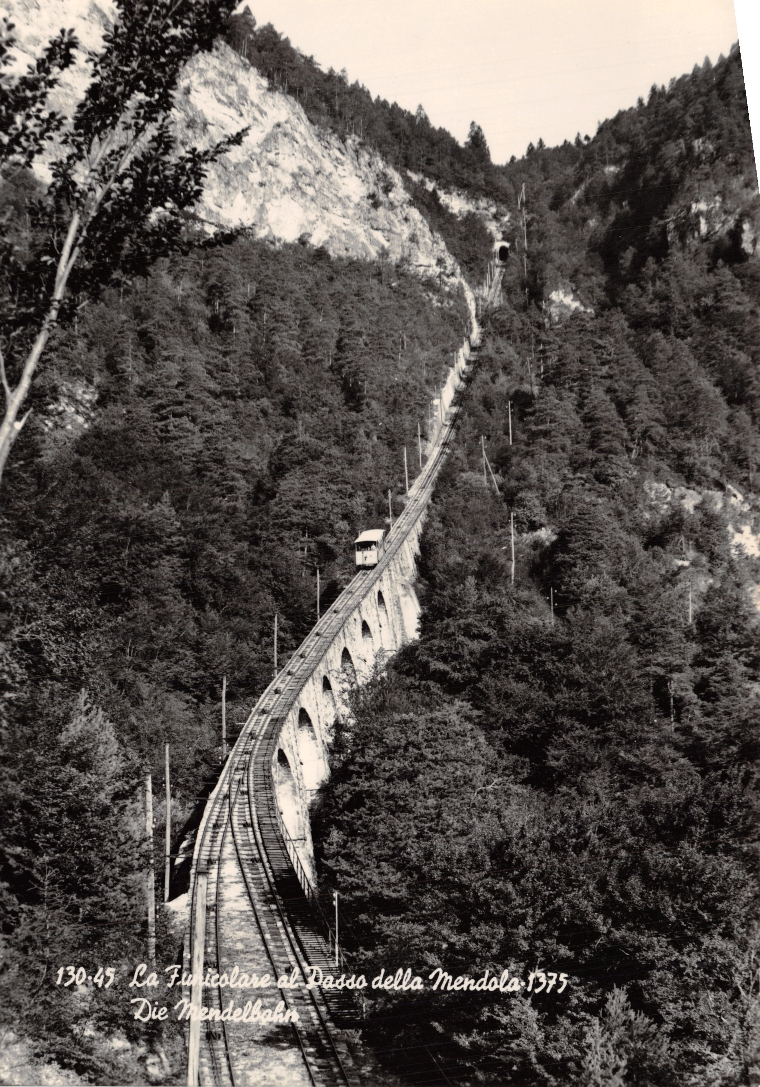 La Funicolare al Passo della Mendola — vue du funiculaire sur le viaduc, éditeur Drescher Merano, n° 130:45