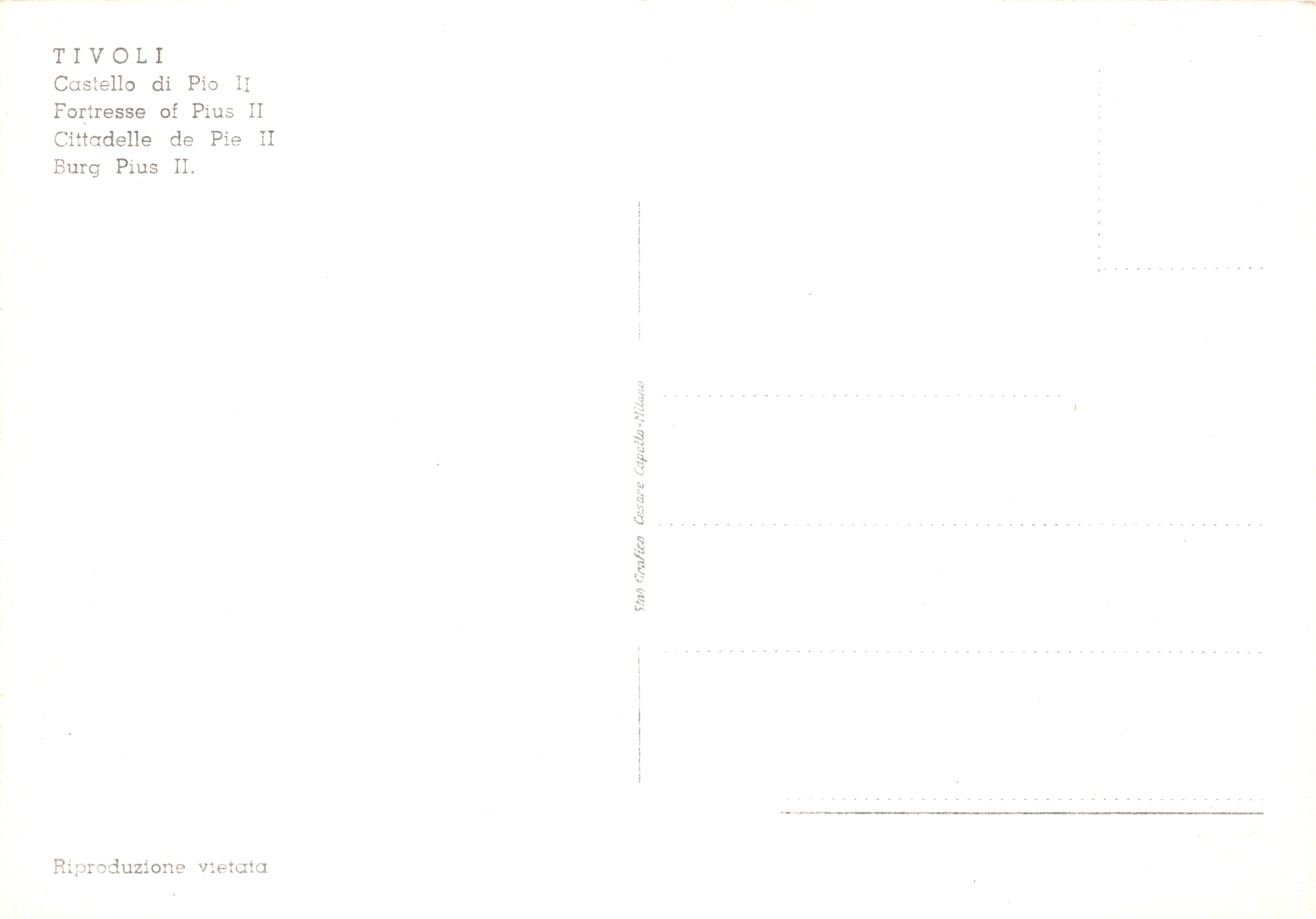 Tivoli — Castello di Pio II — editore Van Grafton, Cesare Capella-Milano — Verso