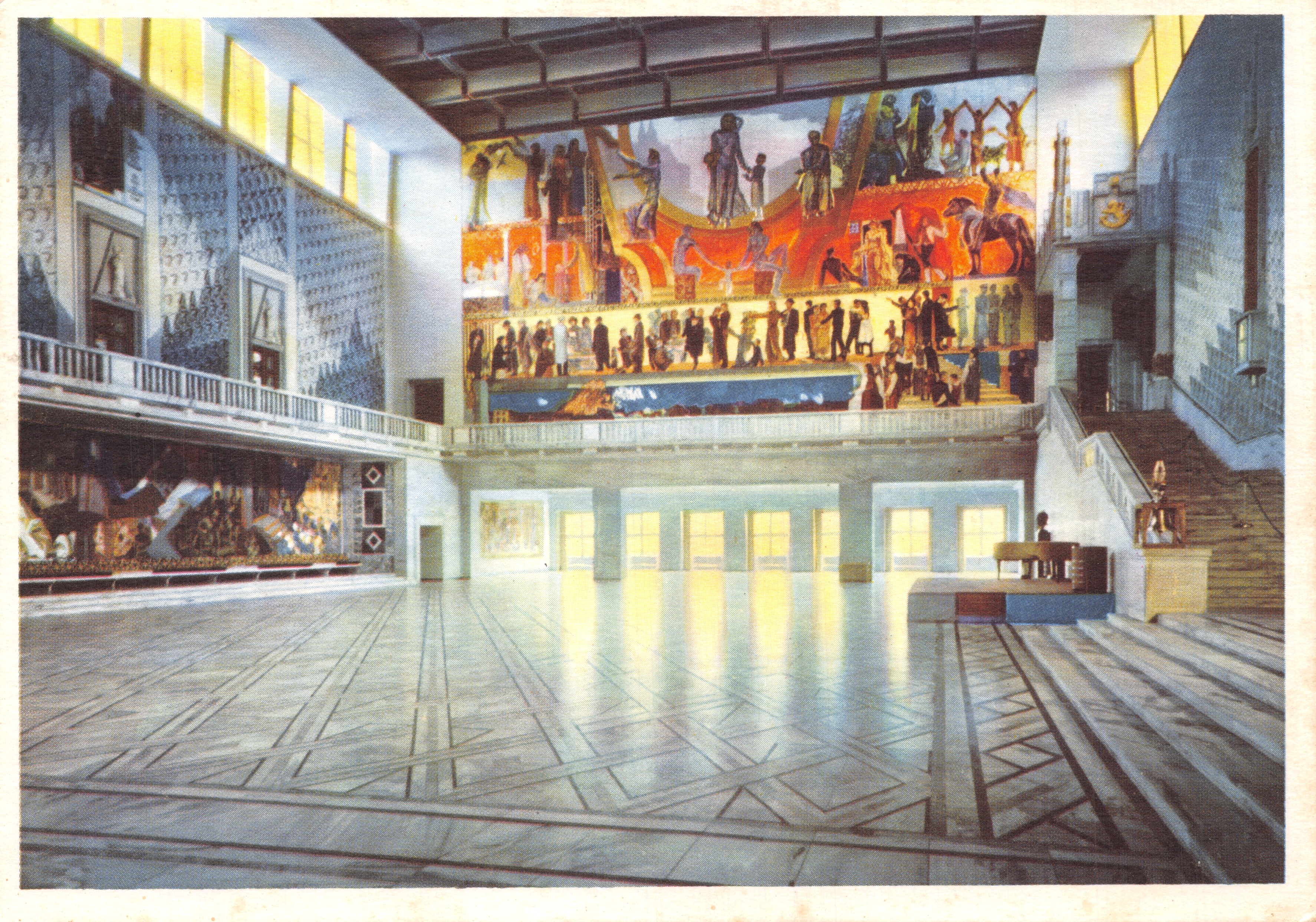 Oslo Palazzo Comunale — Senterhallen — dipinto di Henrik Sørensen, edito da Mittet, n. 139/025