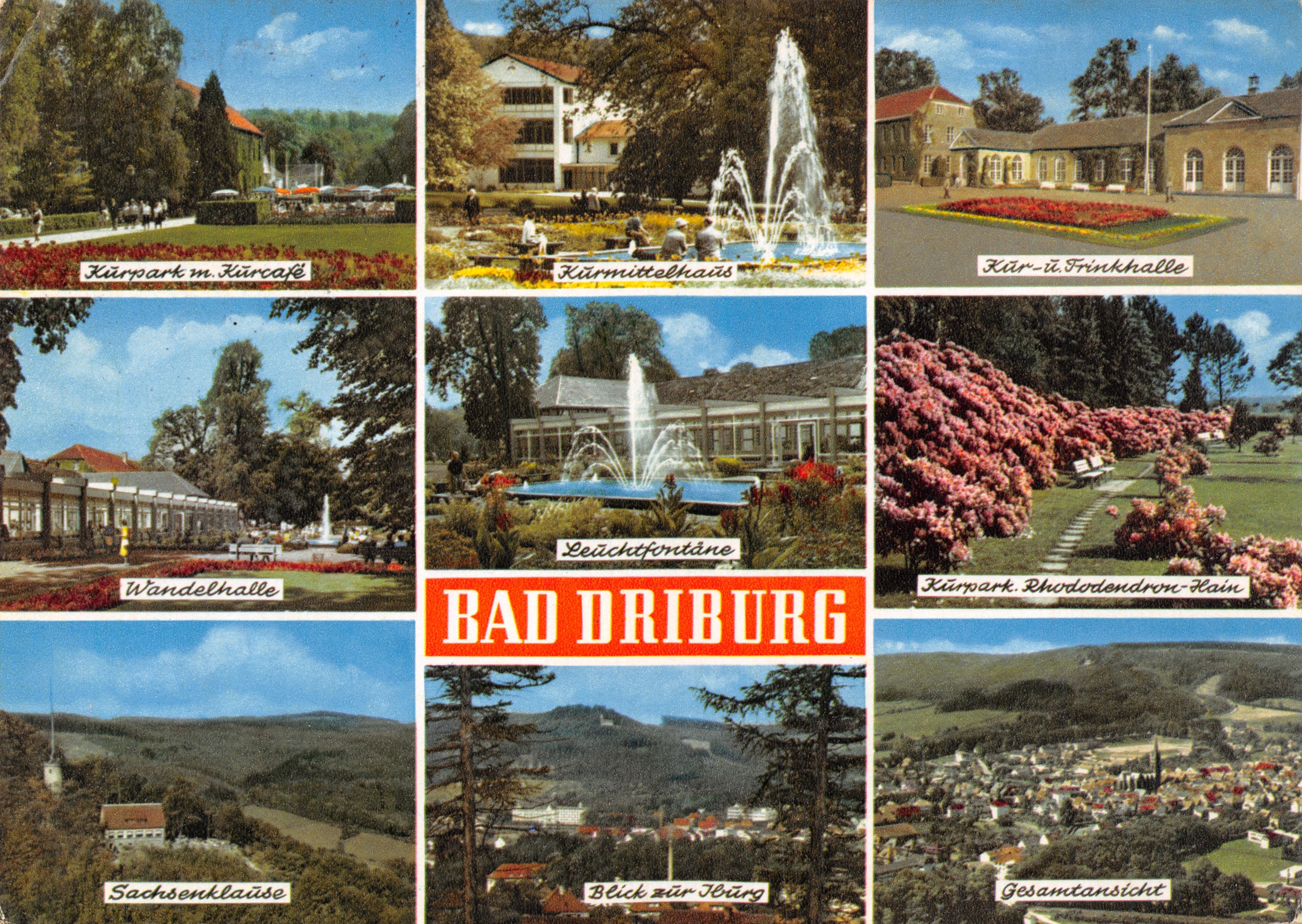 Bad Driburg — widok panoramiczny i atrakcje Kurparku — wydawca Schöning & Co., Lübeck