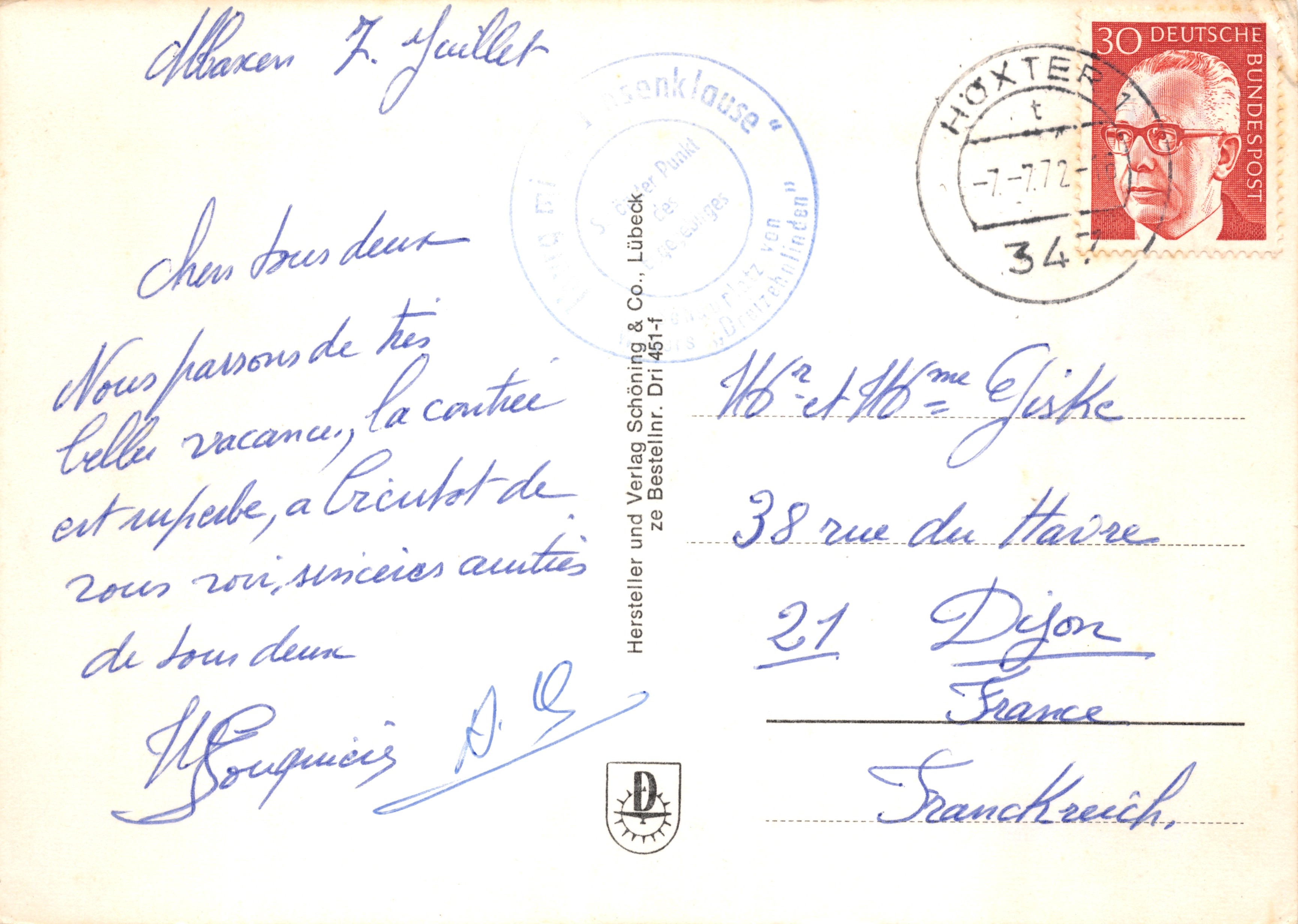 Bad Driburg — widok panoramiczny i atrakcje Kurparku — wydawca Schöning & Co., Lübeck — Rewers