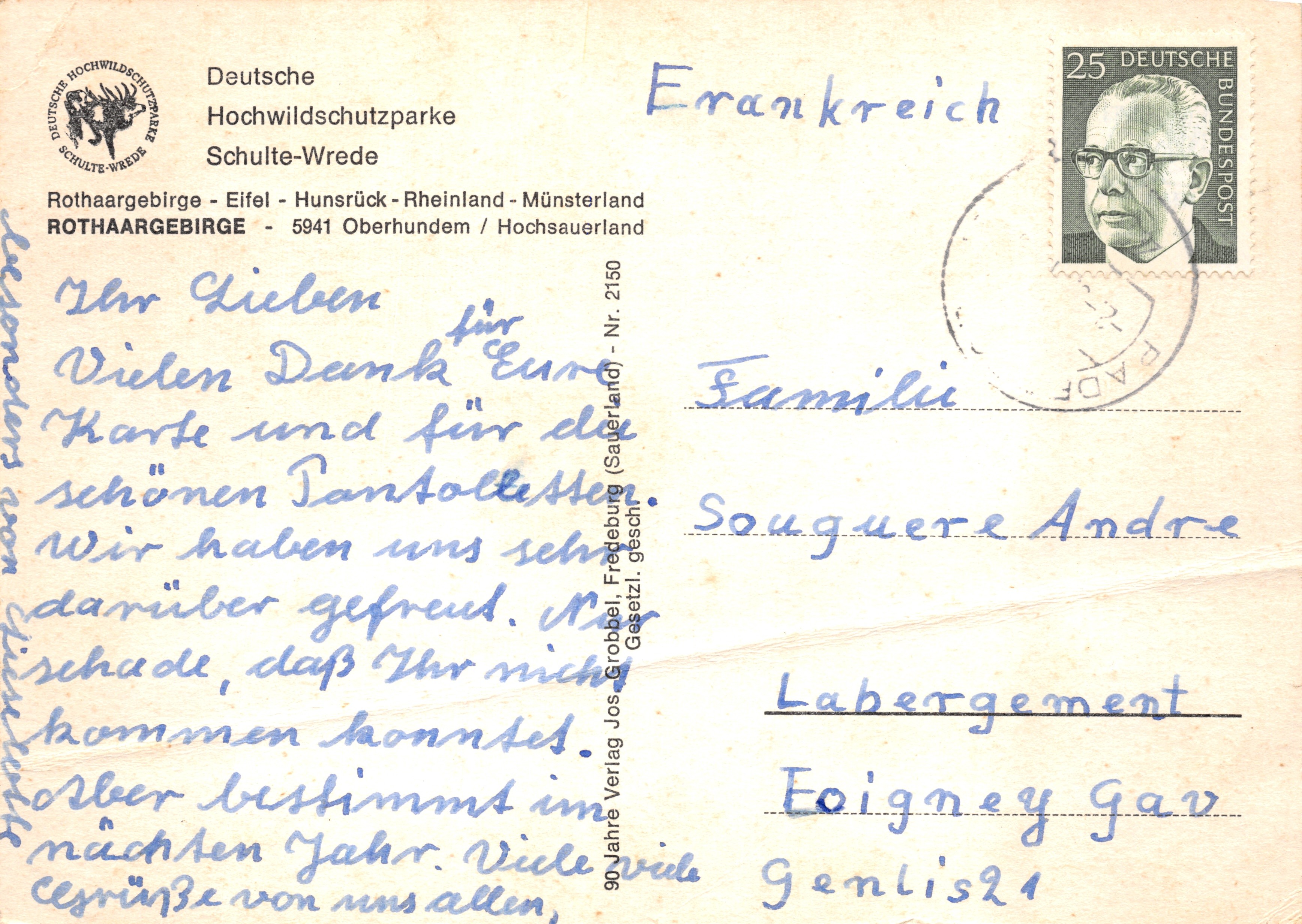 Scènes van het Rothaargebirge — uitzicht op het bos, het kasteel Adolfsburg, het dorp Kirchhundem, het restaurant aan Hirschfreigehege, en de dorpen Würdinghausen en Rinsecke — uitgever: Verlag Freiburg — Achterkant