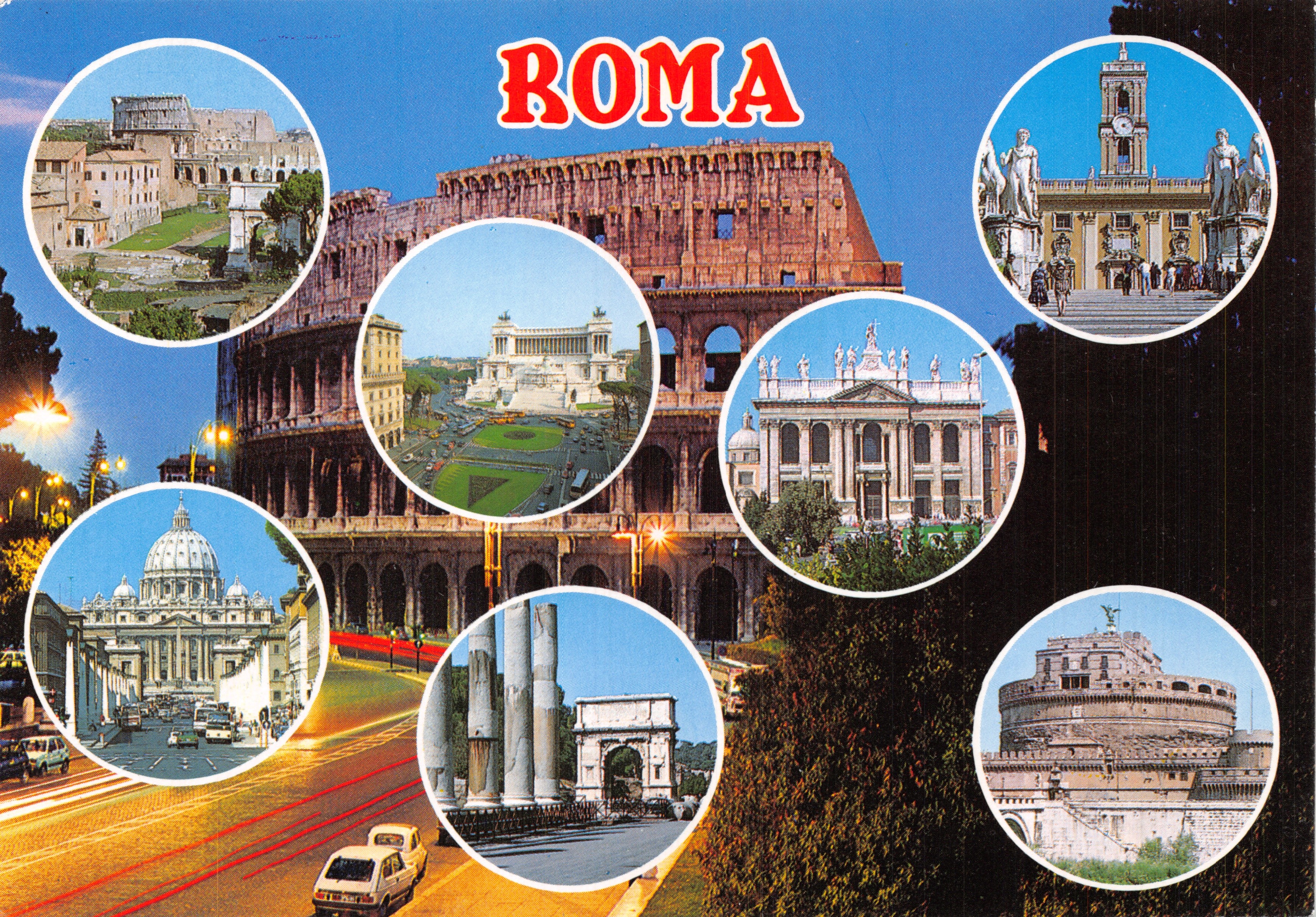 Roma — Collage de monumentos (Coliseo, Pantheon, Vaticano, etc.) — Studio Plan