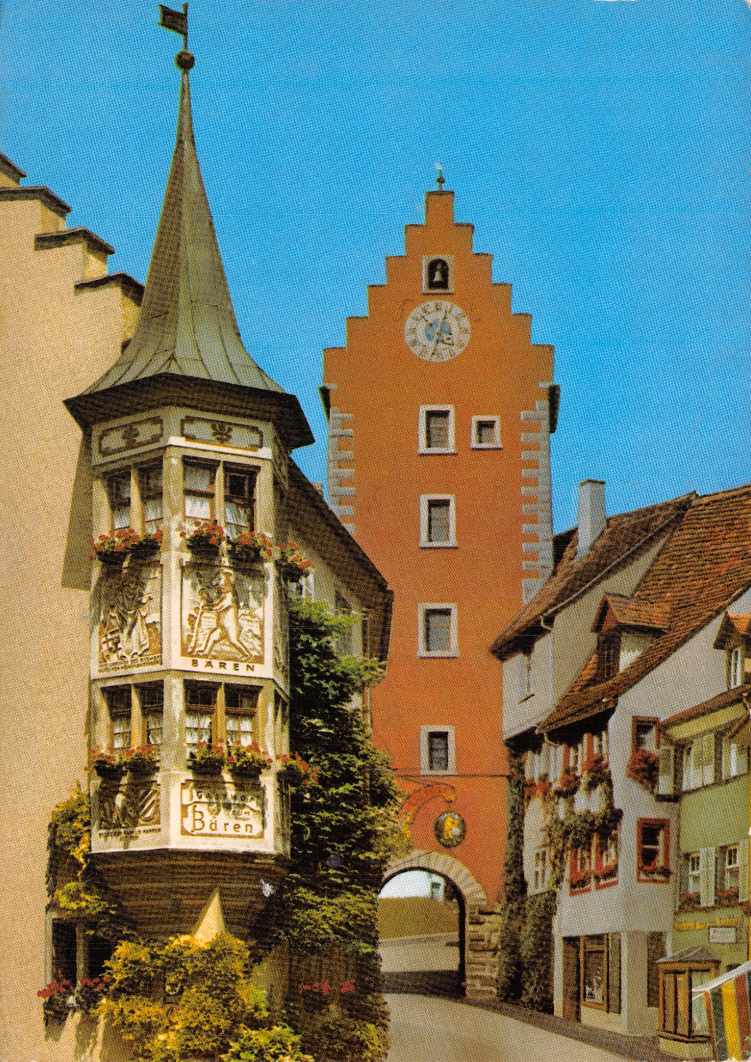 Meersburg am Bodensee — porte d'entrée et hôtel de ville avec le Bären — éditeur Herst. u. Verlag Schöning & Co + Gebrüder Schmidt Lübeck