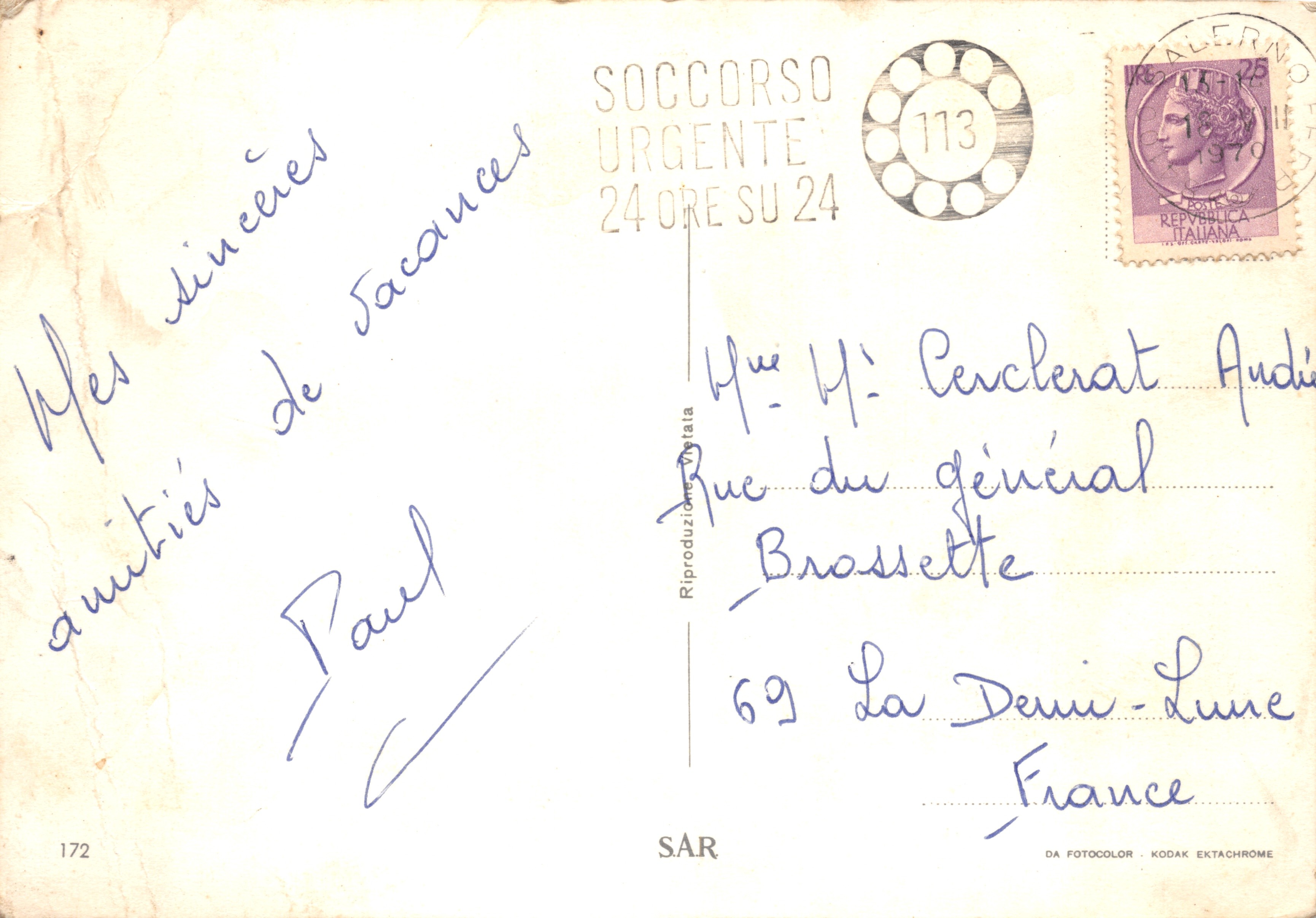 Salerno — vue panoramique et urbaine — éditeur SAR — Rückseite