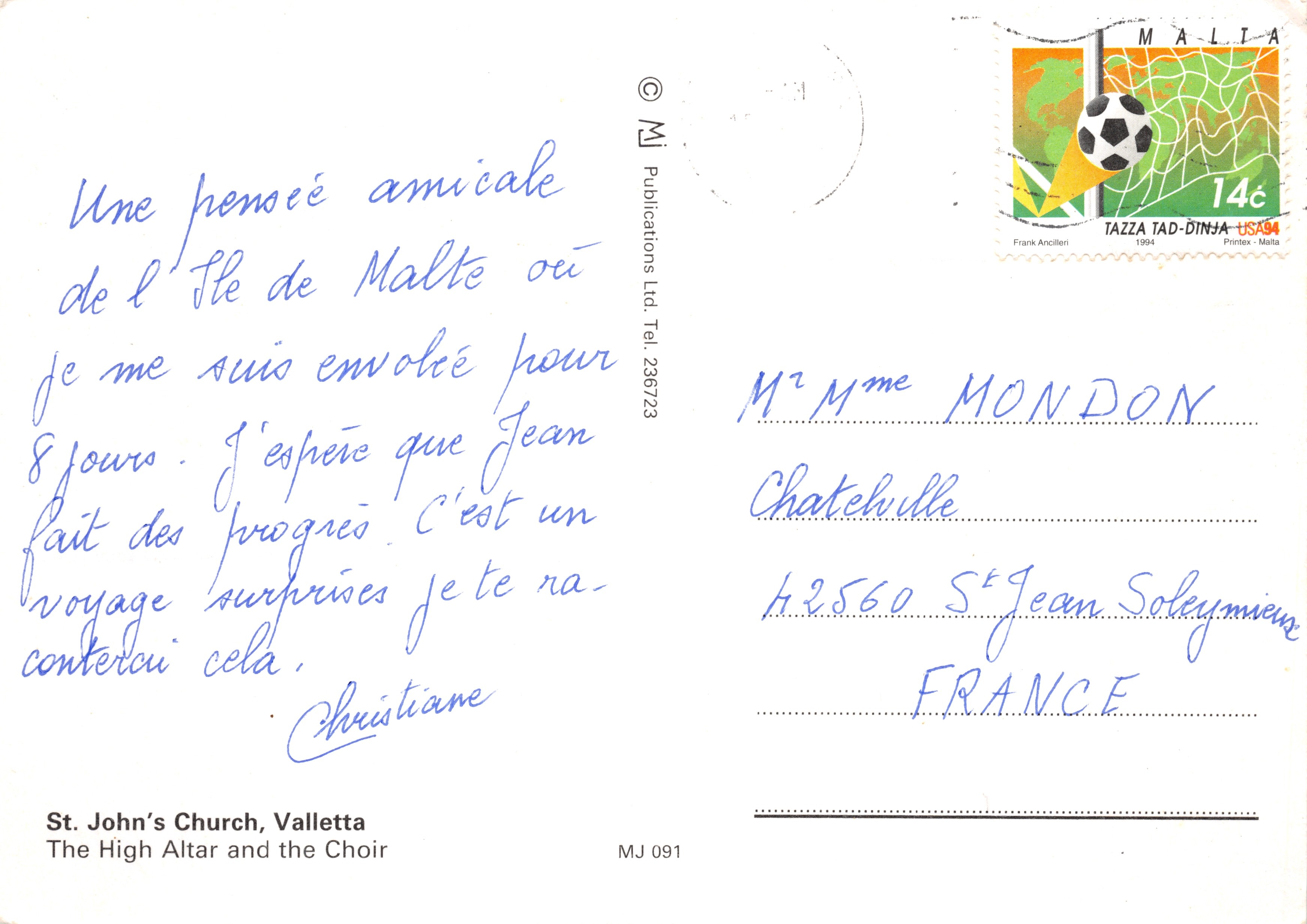 Chiesa di San Giovanni, Valletta — Il coro e l'altare maggiore — editore MJ Publications Ltd, n. MJ 091 — Verso