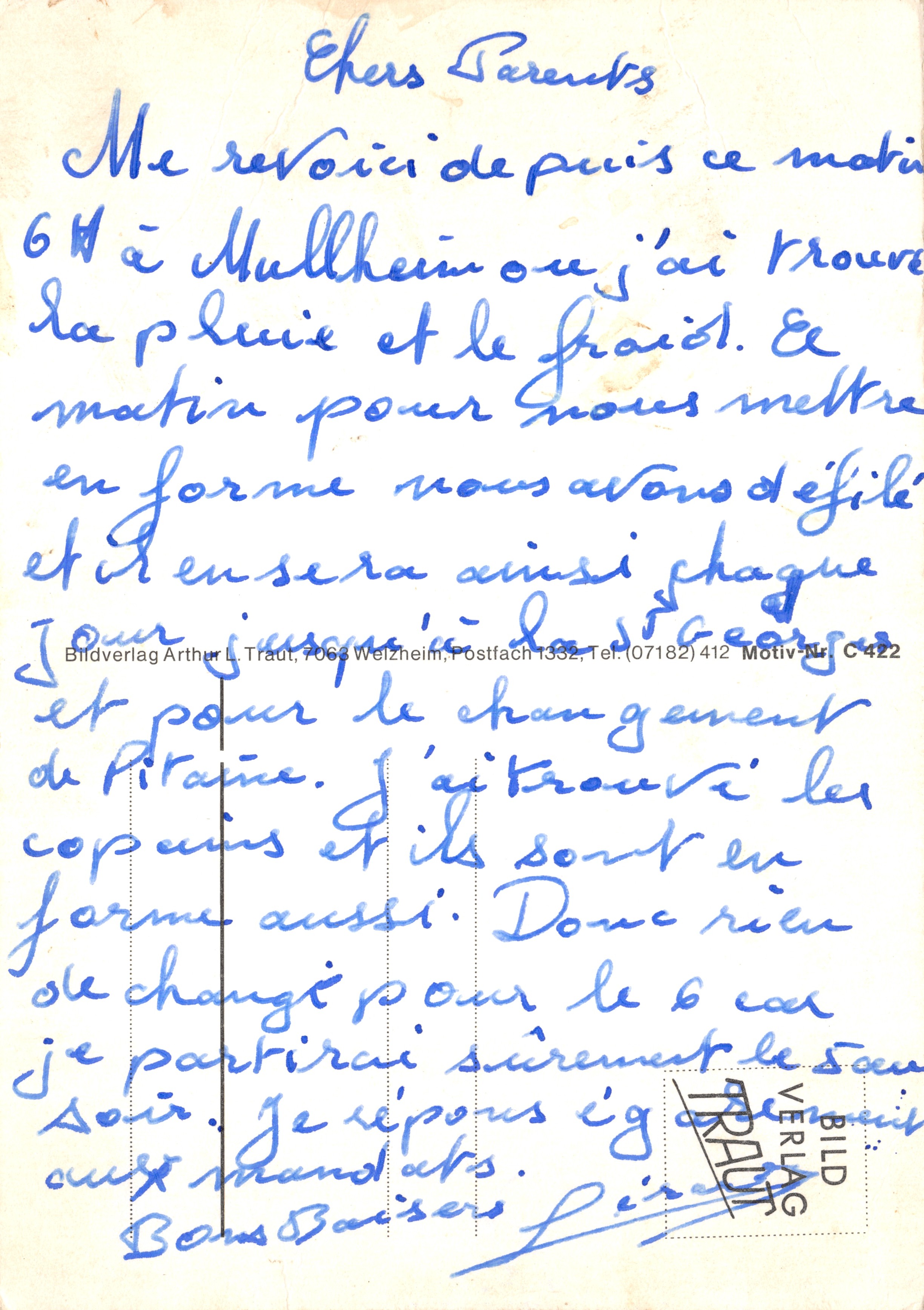 Camp militaire Munsingen-Auingen — TRUPPENÜBUNGSPLATZ — wydawca Bildverlag Arthur L. Traut — Rewers