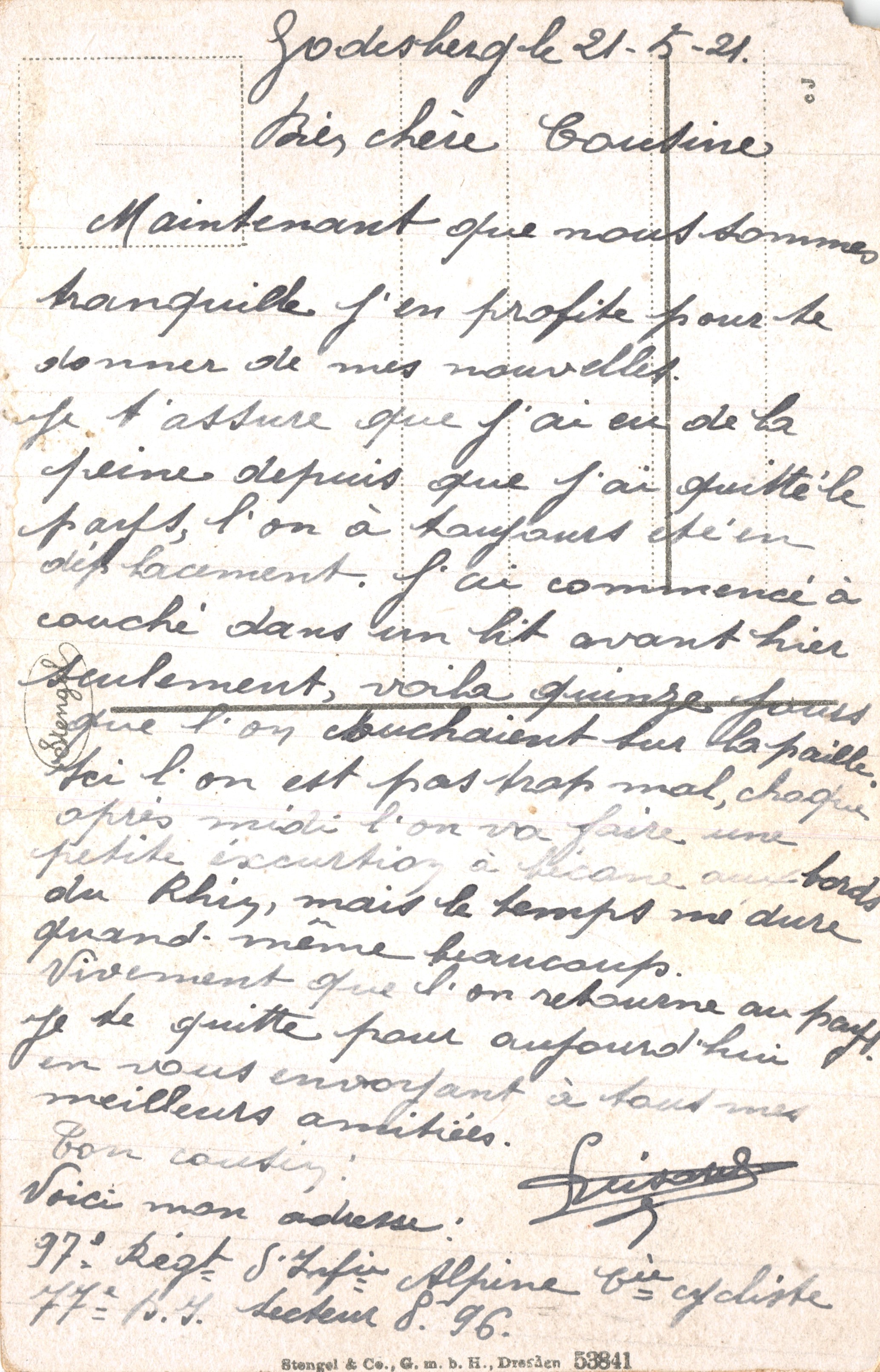 Godesberg — Vue de la Rheinterrasse — Stengel & Co., G.m.b.H., Dresde — Reverso