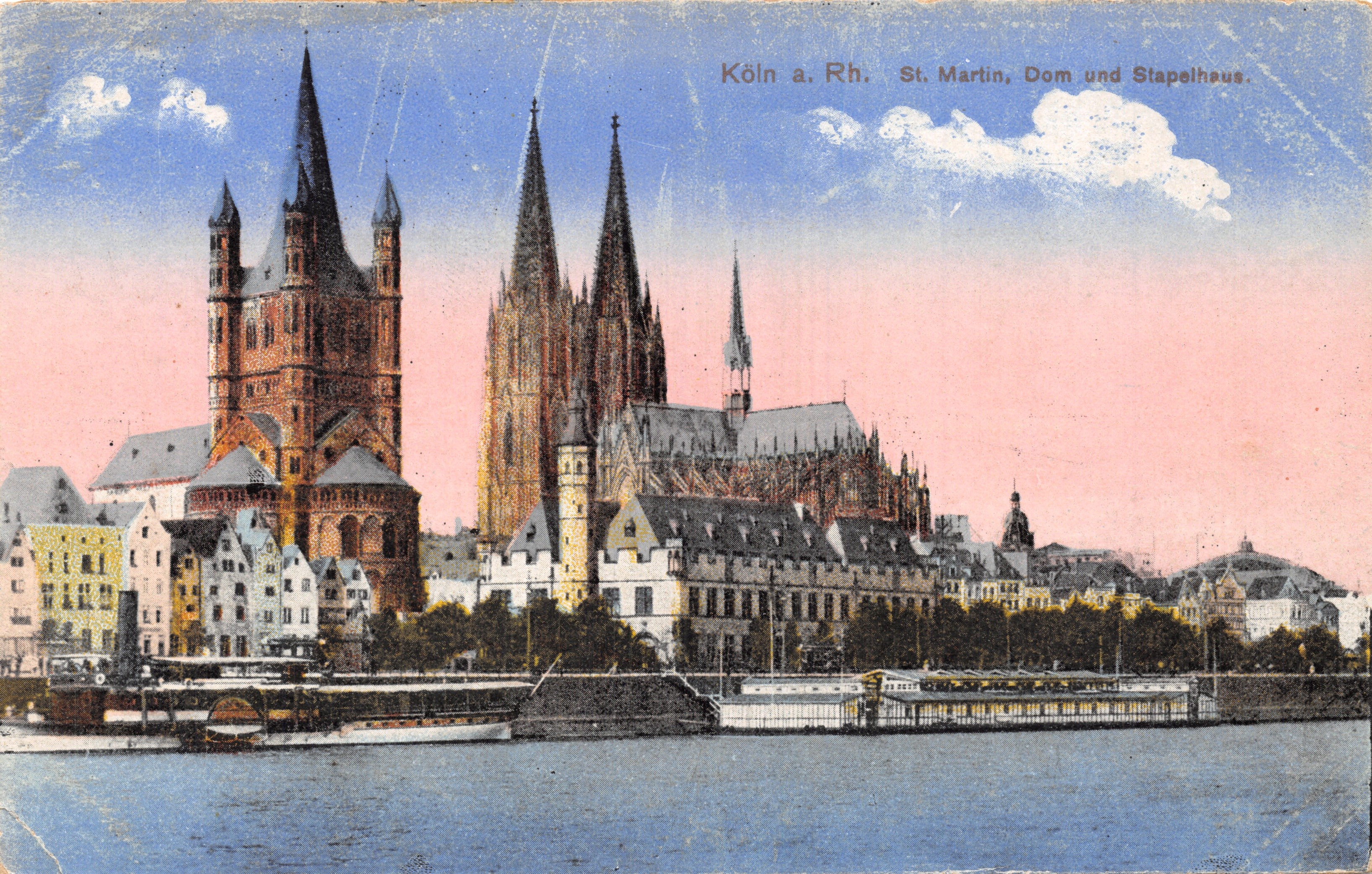 Cologne (Rhine) — vue des édifices St. Martin, Dom et Stapelhaus — éditeur non identifié