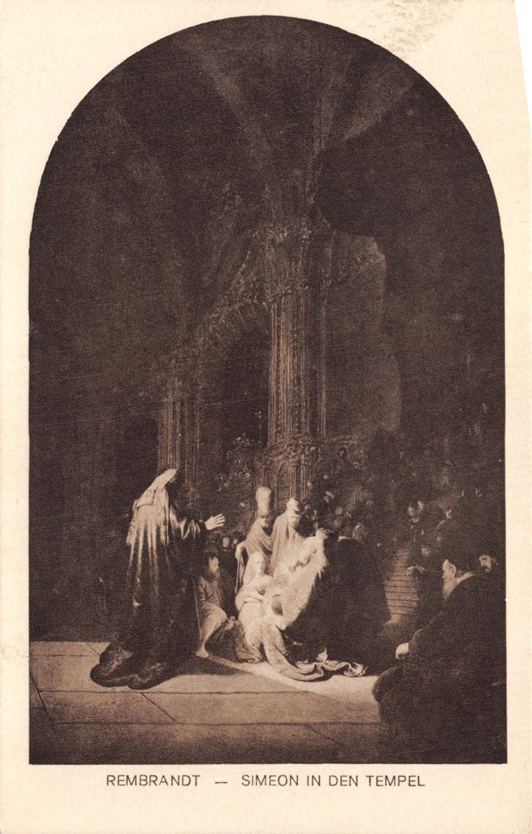 Simeón en el templo — reproducción de la pintura de Rembrandt — editor Maurits Huys, Den Haag