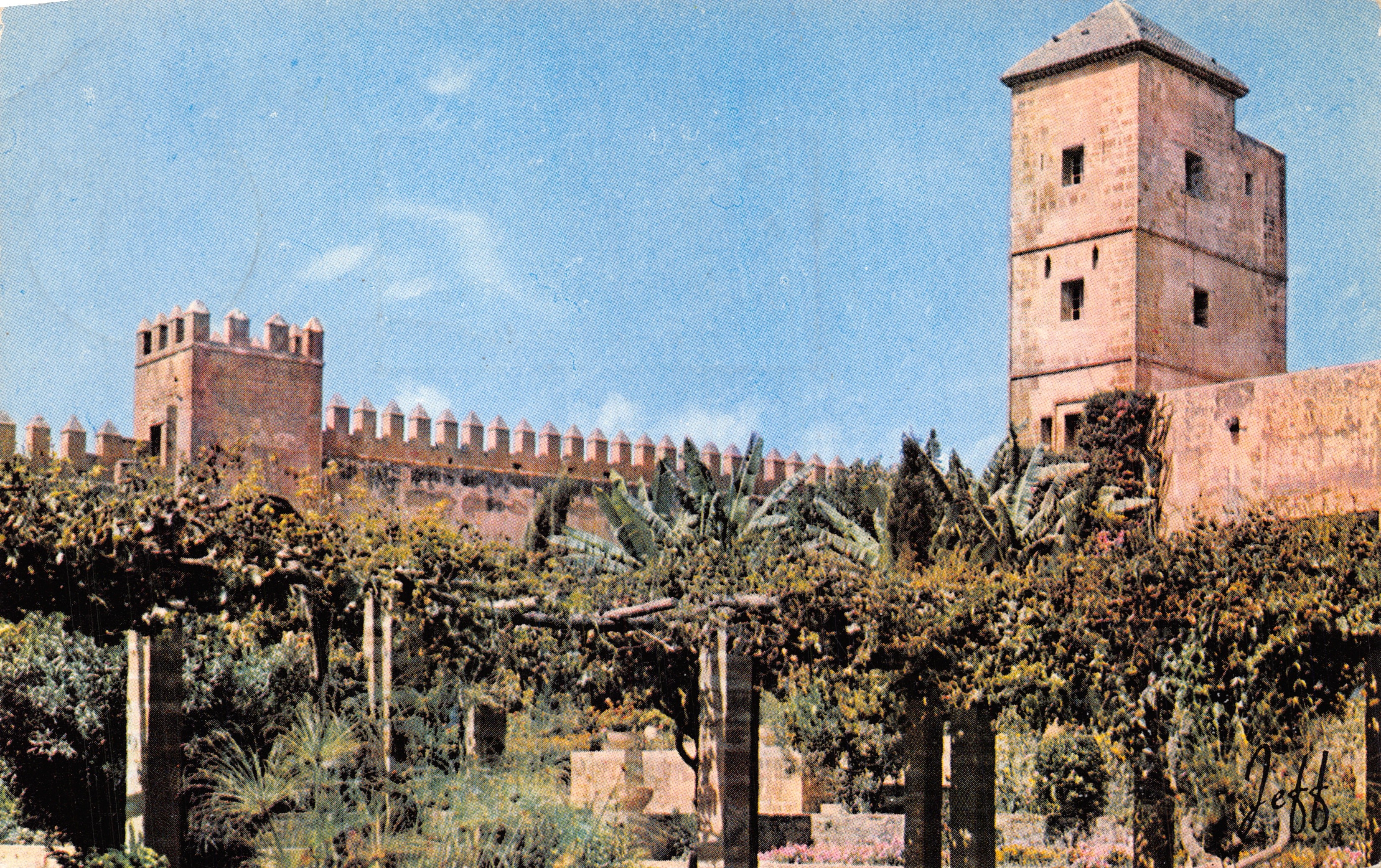 Giardino degli Oudaias — vista del castello e della torre — Editions JEFF