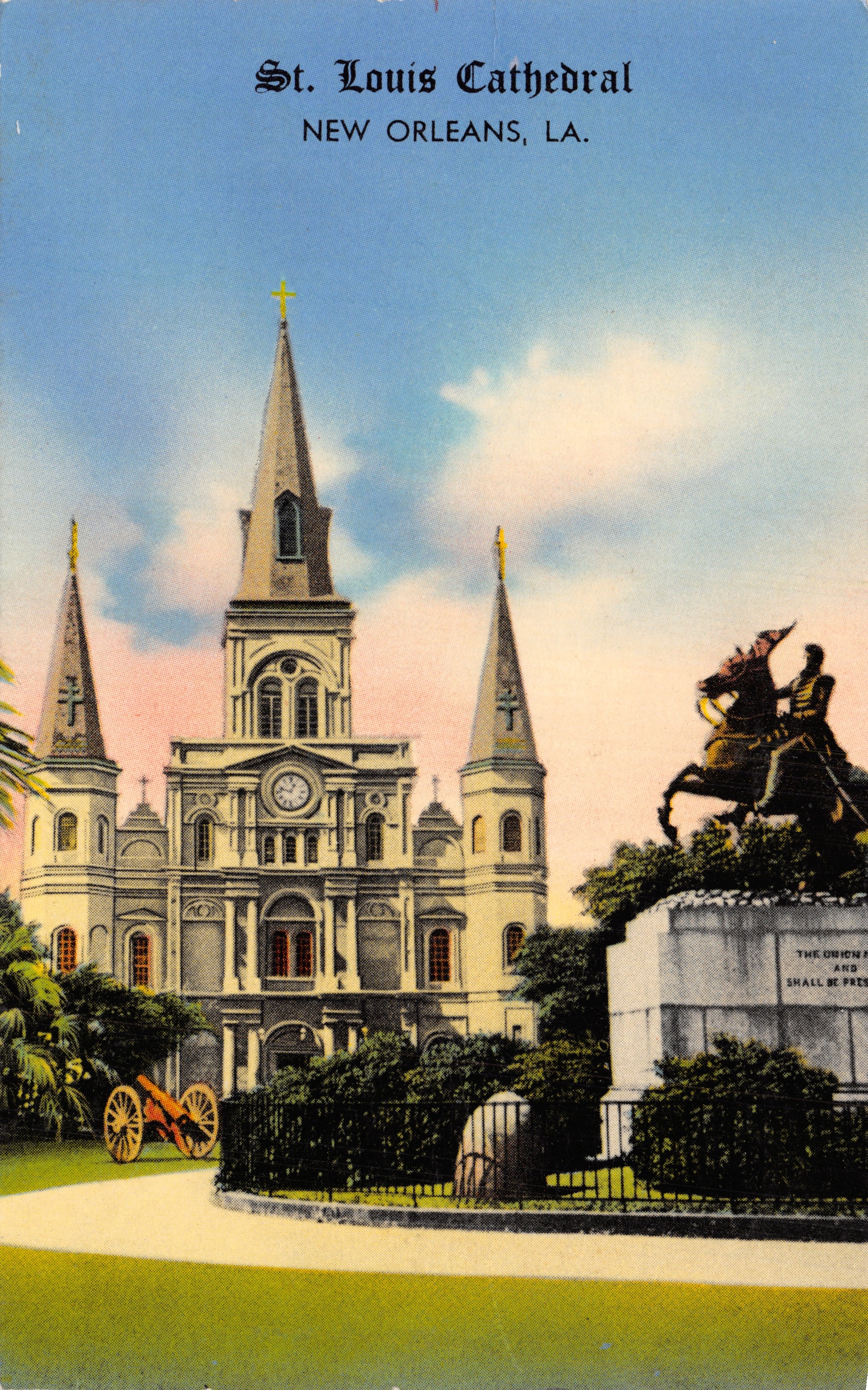 St. Louis Cathedral — vue de Jackson Square — éditeur Tichnor Gloss, n° G86115