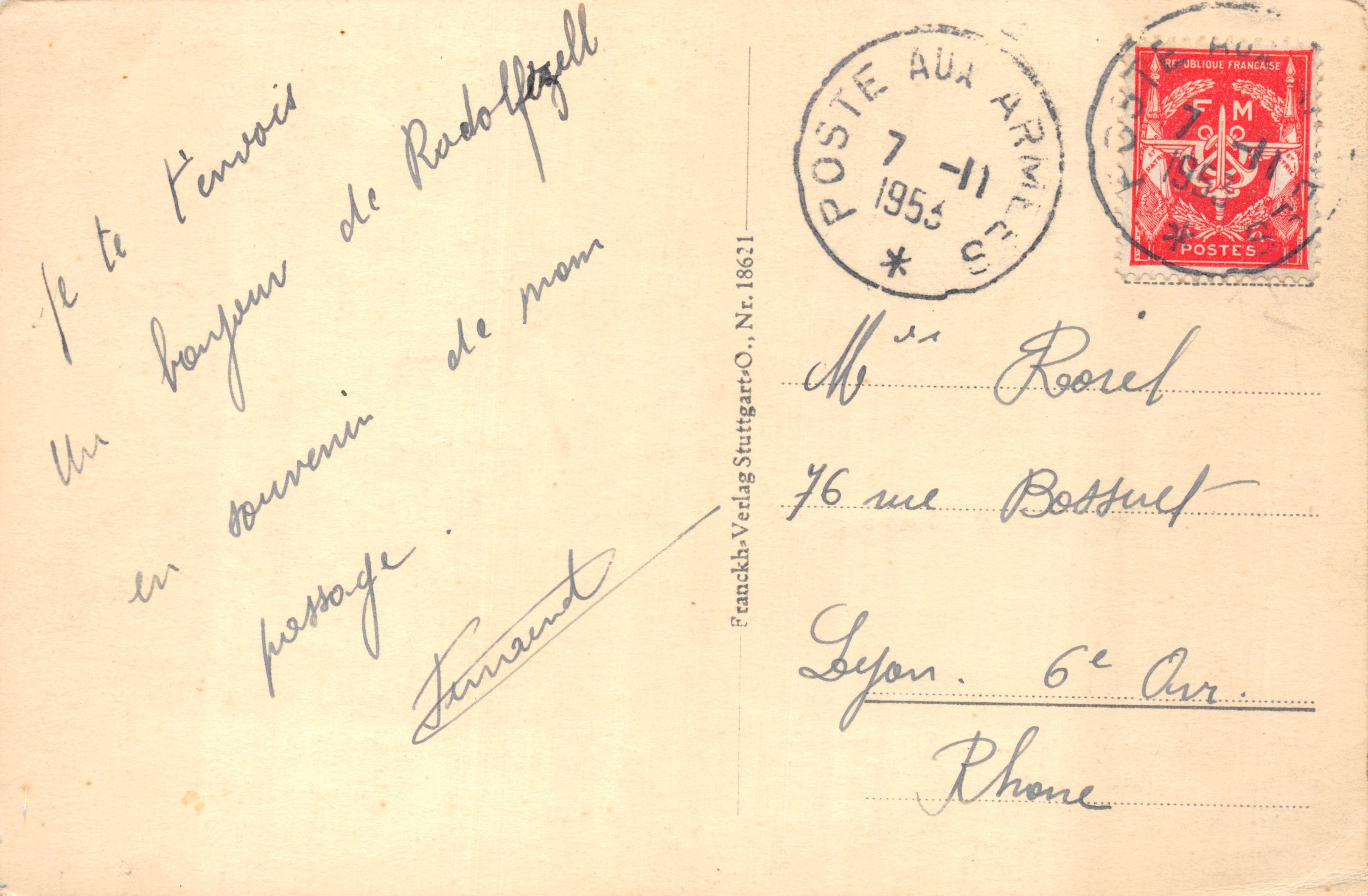 Radolfzell-Mettman a.B. — vue aérienne depuis un avion — éditeur Frankh-Verlag Stuttgart-O. Nr. 18621 — Verso