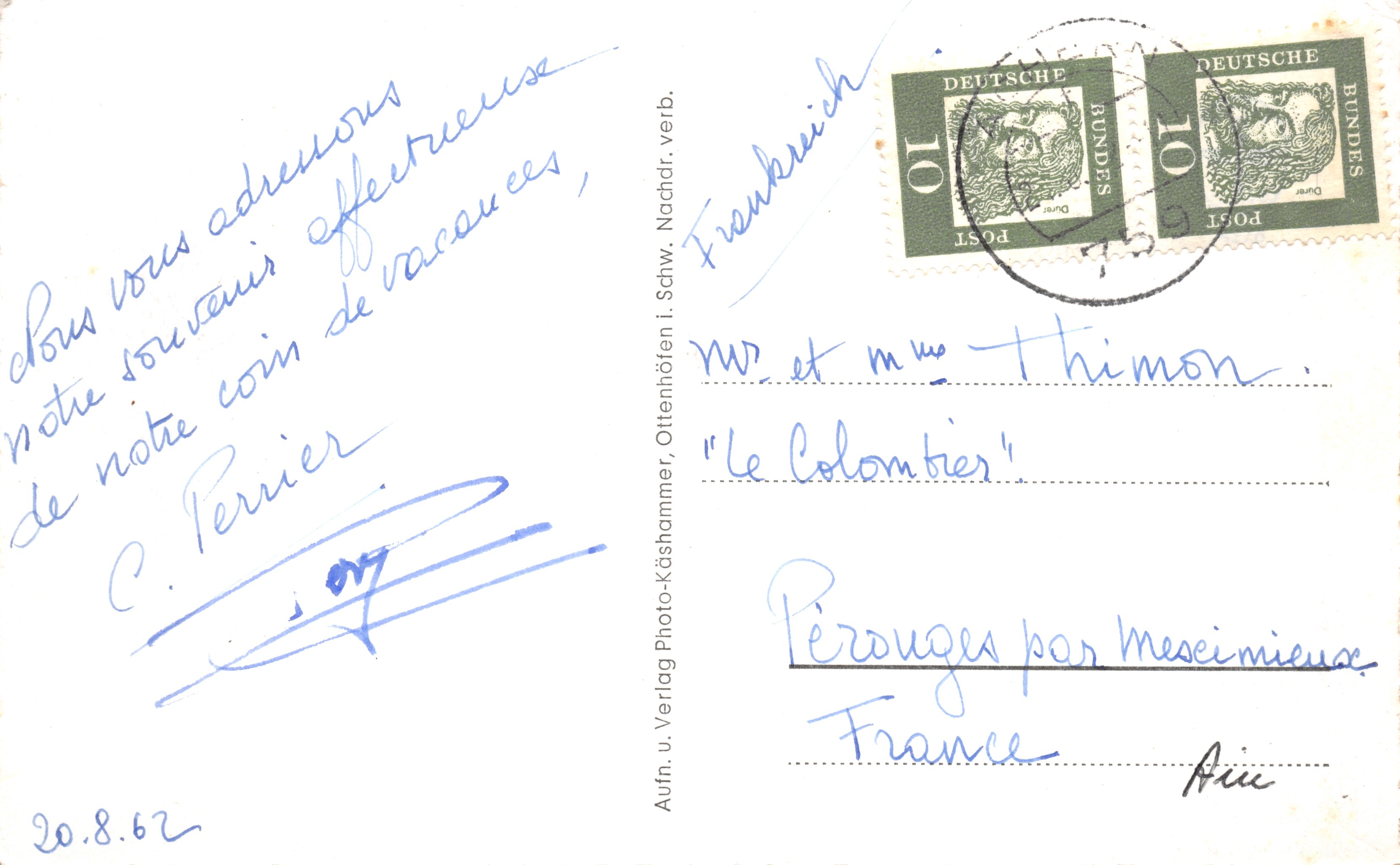 Seebach i. Schwarzwald — vue aérienne du village et de son église — éditeur Auth. u. Verlag Photo-Käshammer, Ottenhammer — Verso