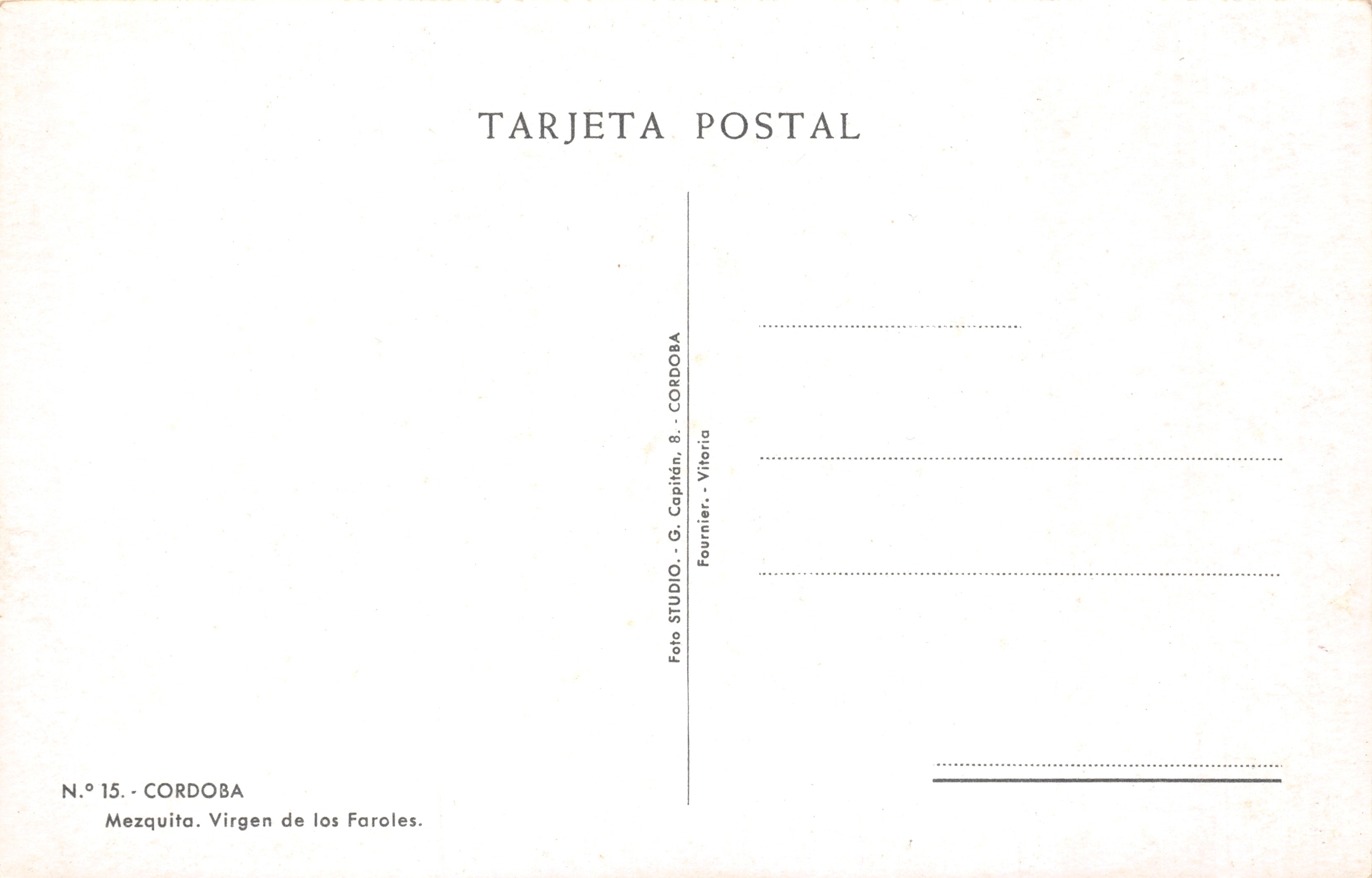 Mezquita — Virgen de los Faroles — éditeur Fournier, G. Capitán, 8, Córdoba — Verso
