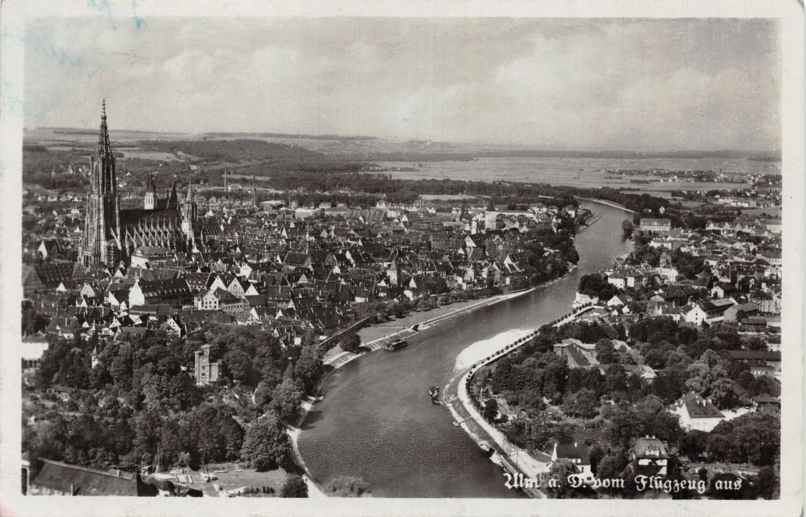 Worms — luchtfoto van de stad en de rivier — uitgever Frankh-Verlag Stuttgart