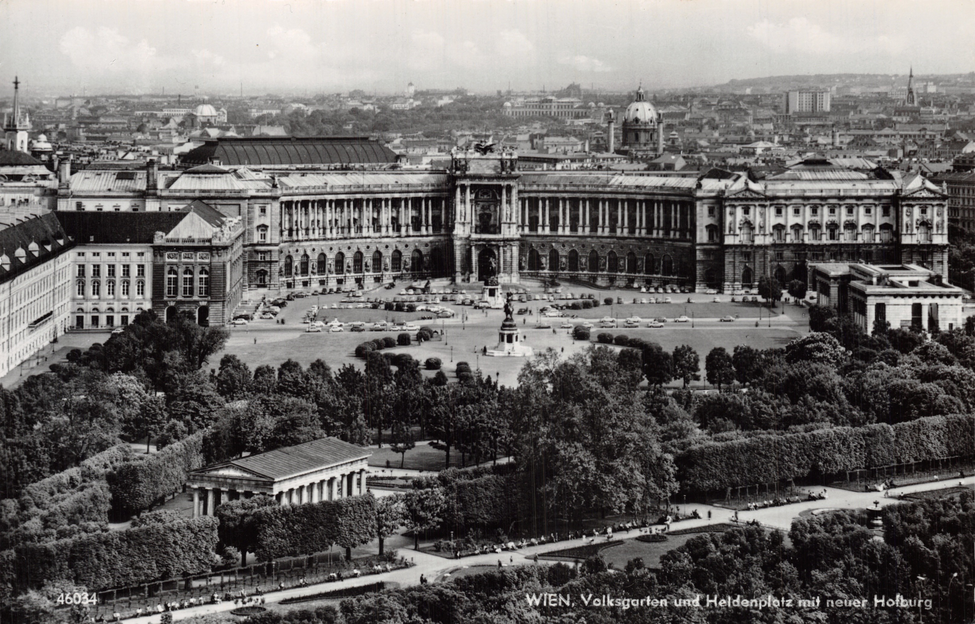 Wenen, Volksgarten en Heldenplatz met nieuwe Hofburg — uitgever PAG Wien, n° 46034