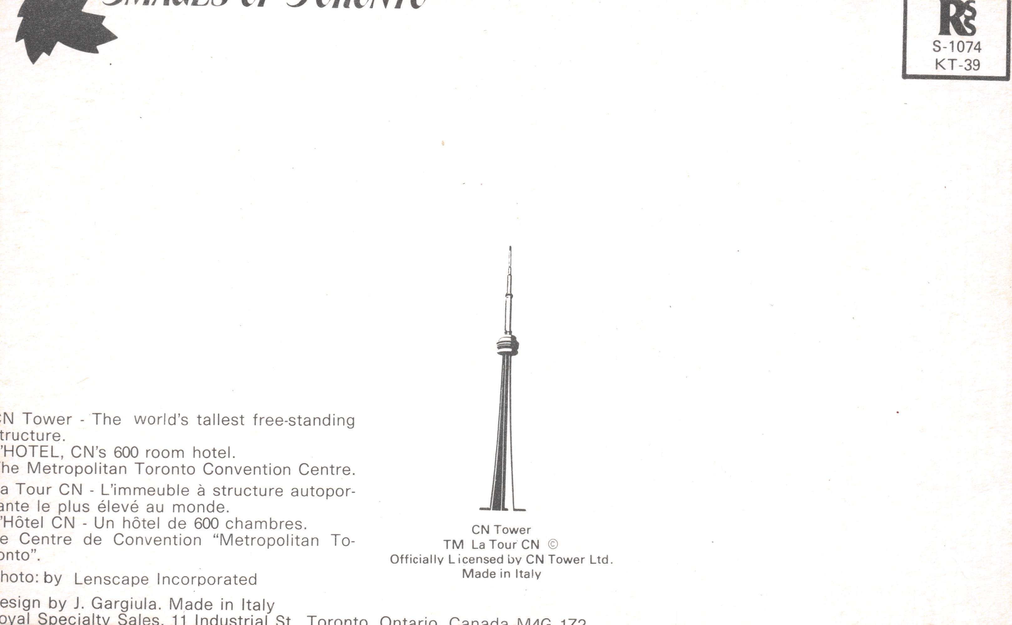 Toronto — CN-Turm — Verlag V-Mail — Rückseite