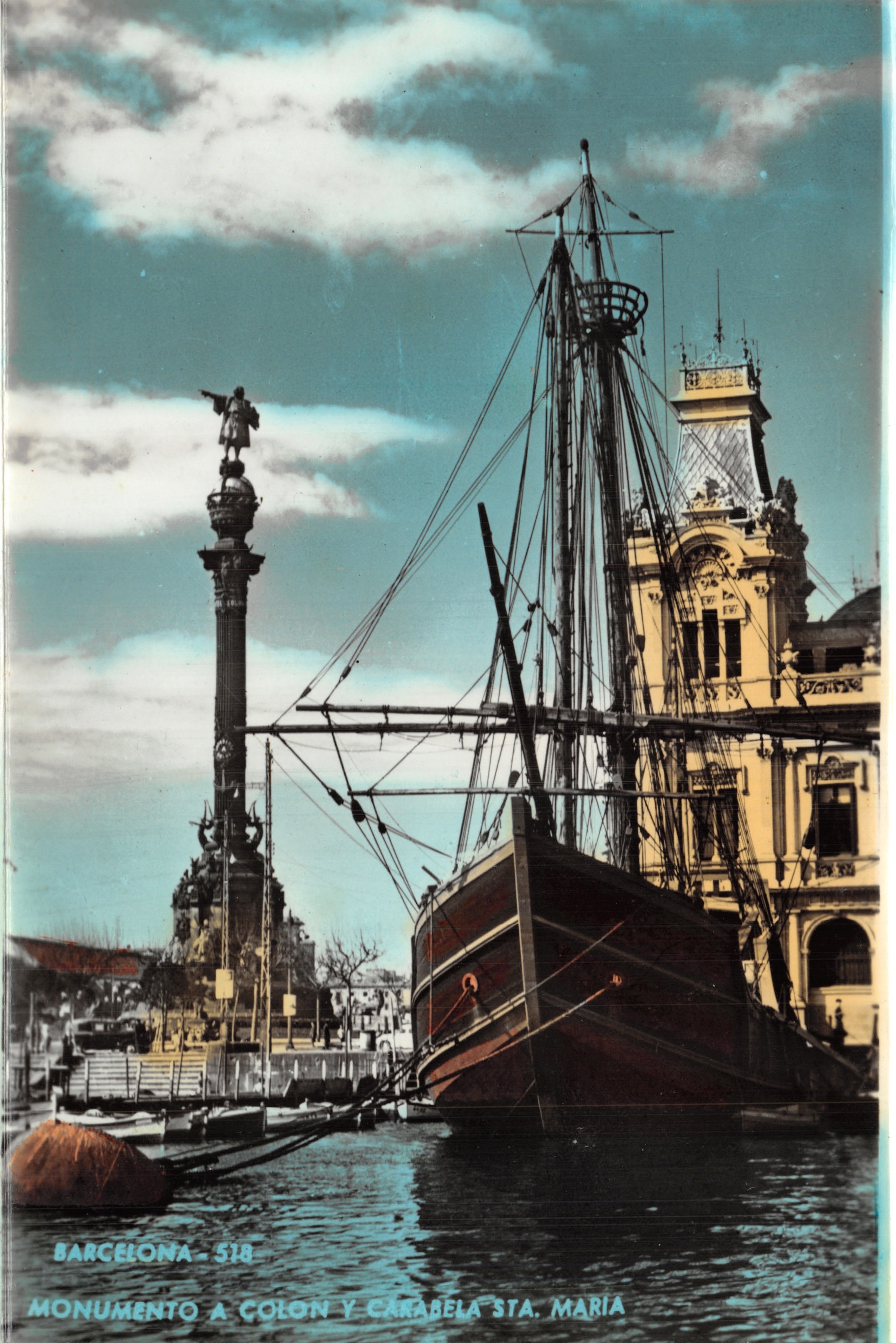 Barcellona — Monumento a Colombo e Caravella Sta. María — editore ZERKOWITZ, n. 518