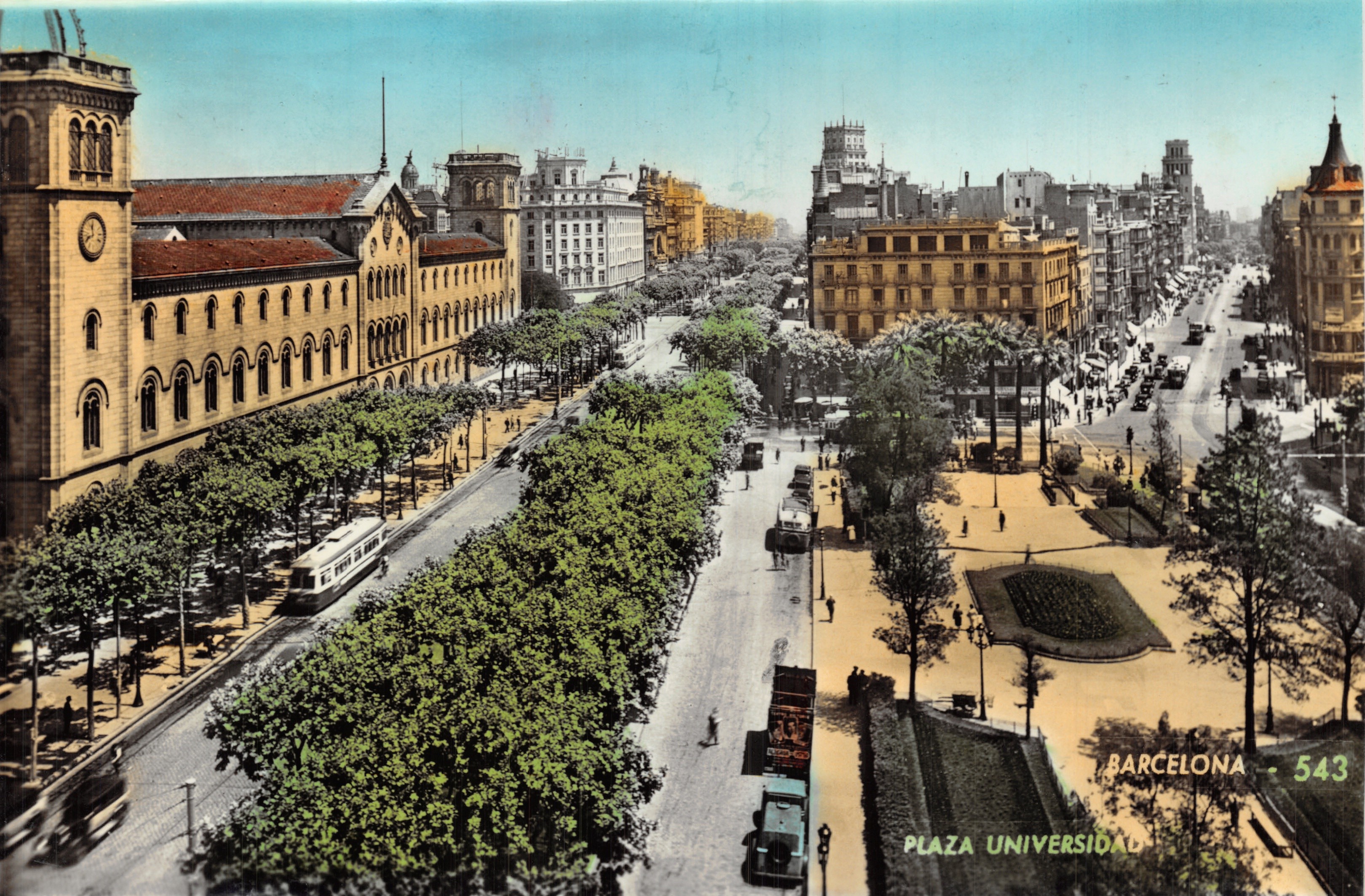 University Square — panoramic view with tram and church-topped building — publisher A. ZERKOWITZ, no. 543