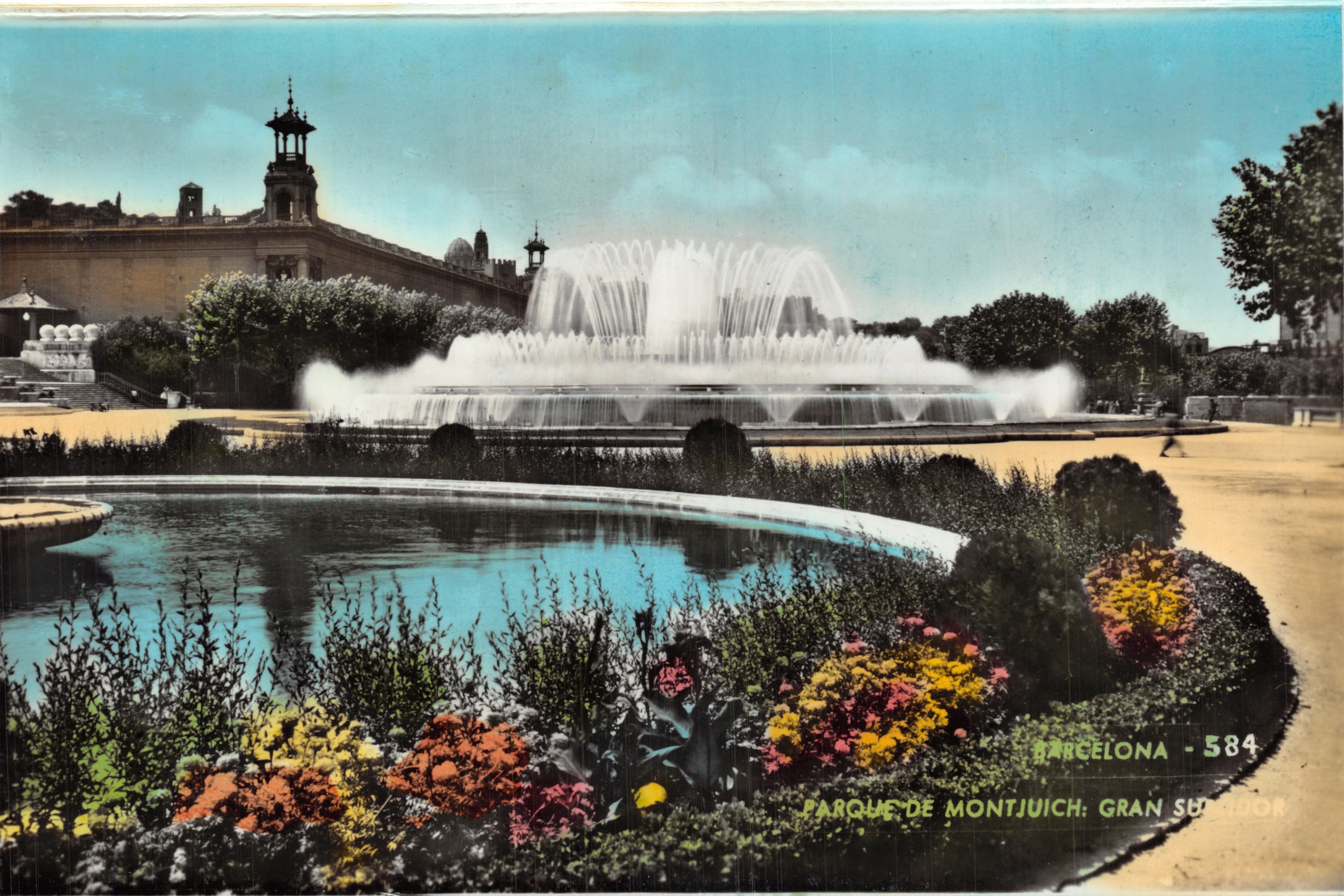 Parque de Montjuïch — Fuente monumental y jardines — editor ZERKOWITZ, n.º 584