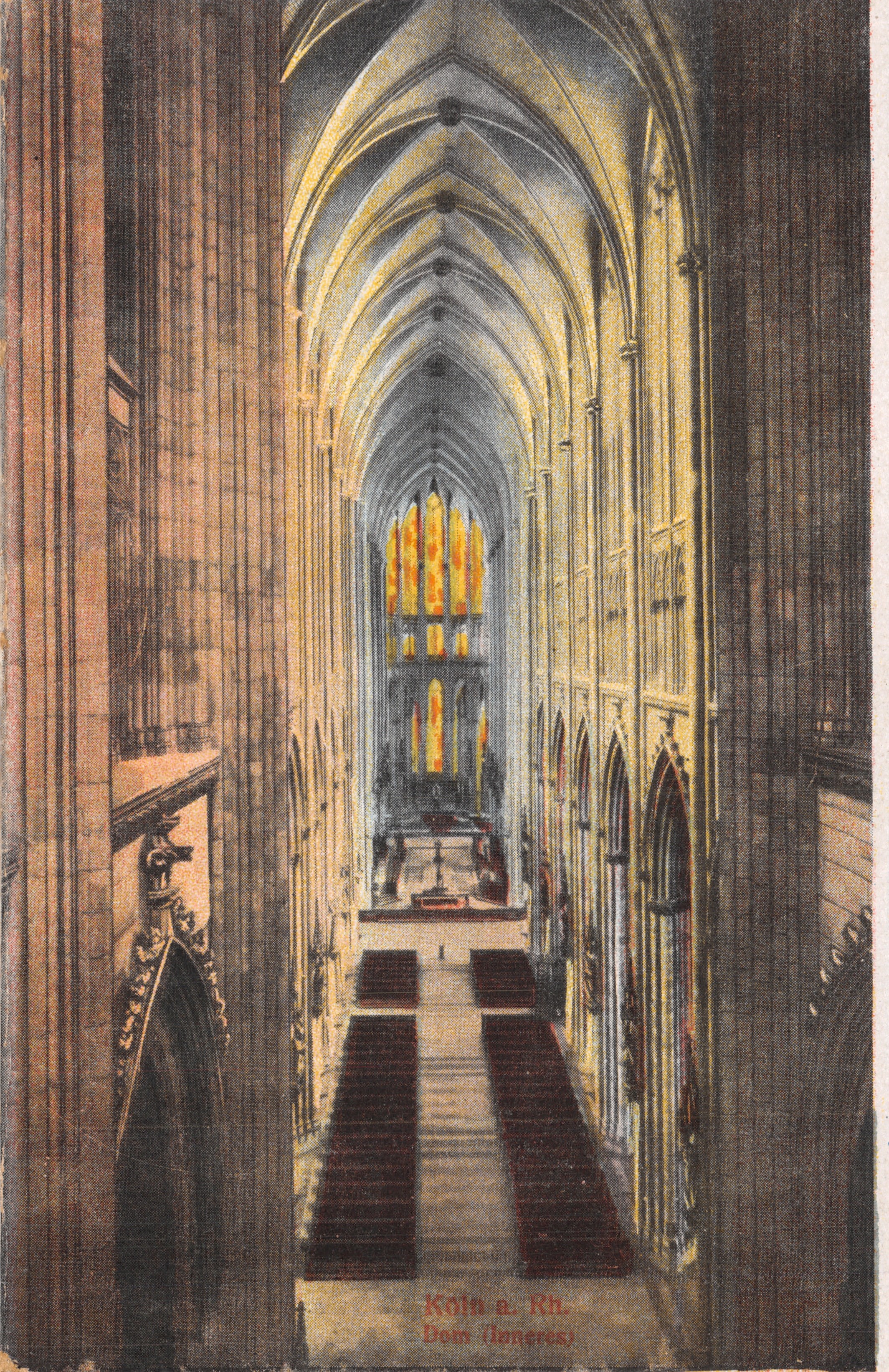 Intérieur du Dom de Cologne — vue de la nef et de l'autel avec vitraux