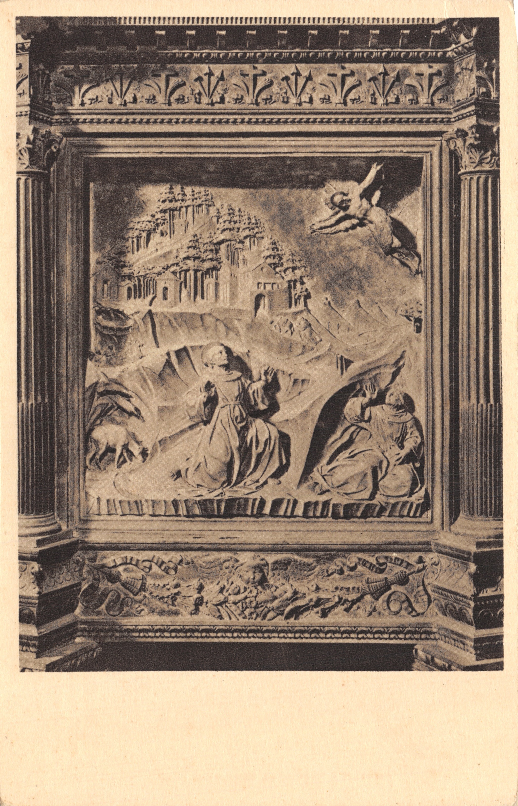San Francesco erhält die Stigmata — Pulpit der Kirche S. Croce in Florenz — Benedetto da Maiano (1442-1497) — Verlag Casa dell'Arte Cristiana Milano