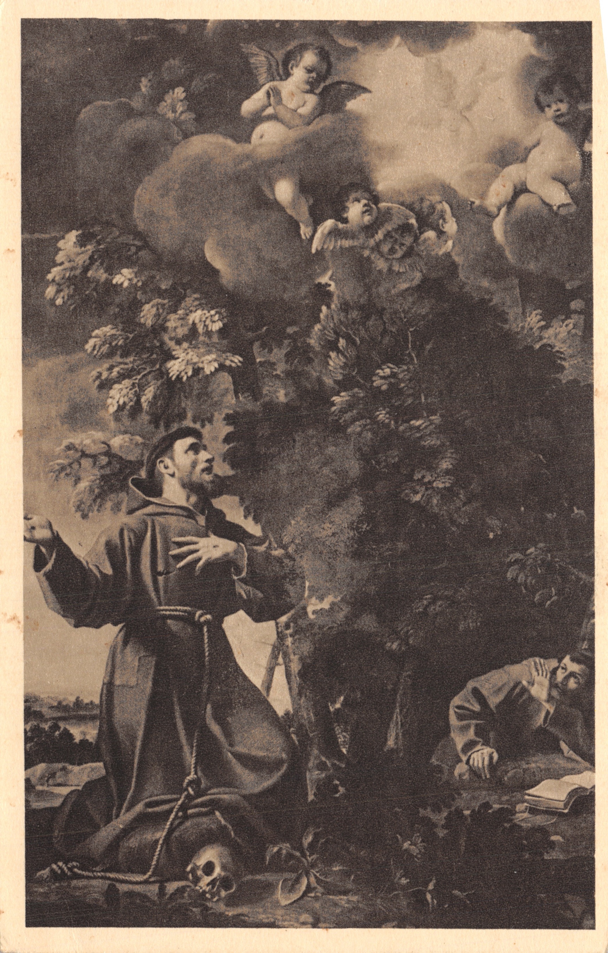 Heiliger Franz von Assisi — GebetsSzene mit Engeln — Verlag Casa dell'Arte Cristiana, Mailand