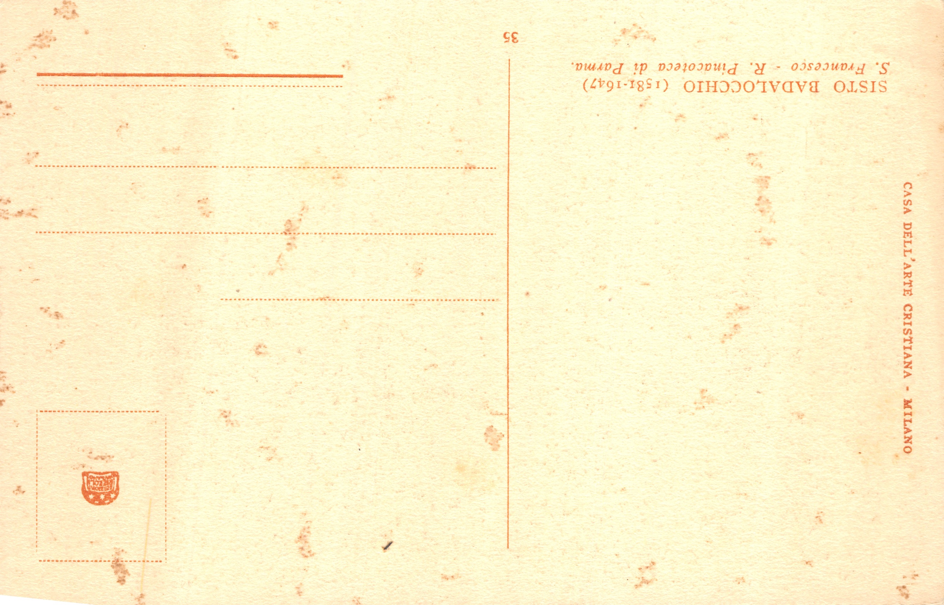 Heiliger Franz von Assisi — GebetsSzene mit Engeln — Verlag Casa dell'Arte Cristiana, Mailand — Rückseite