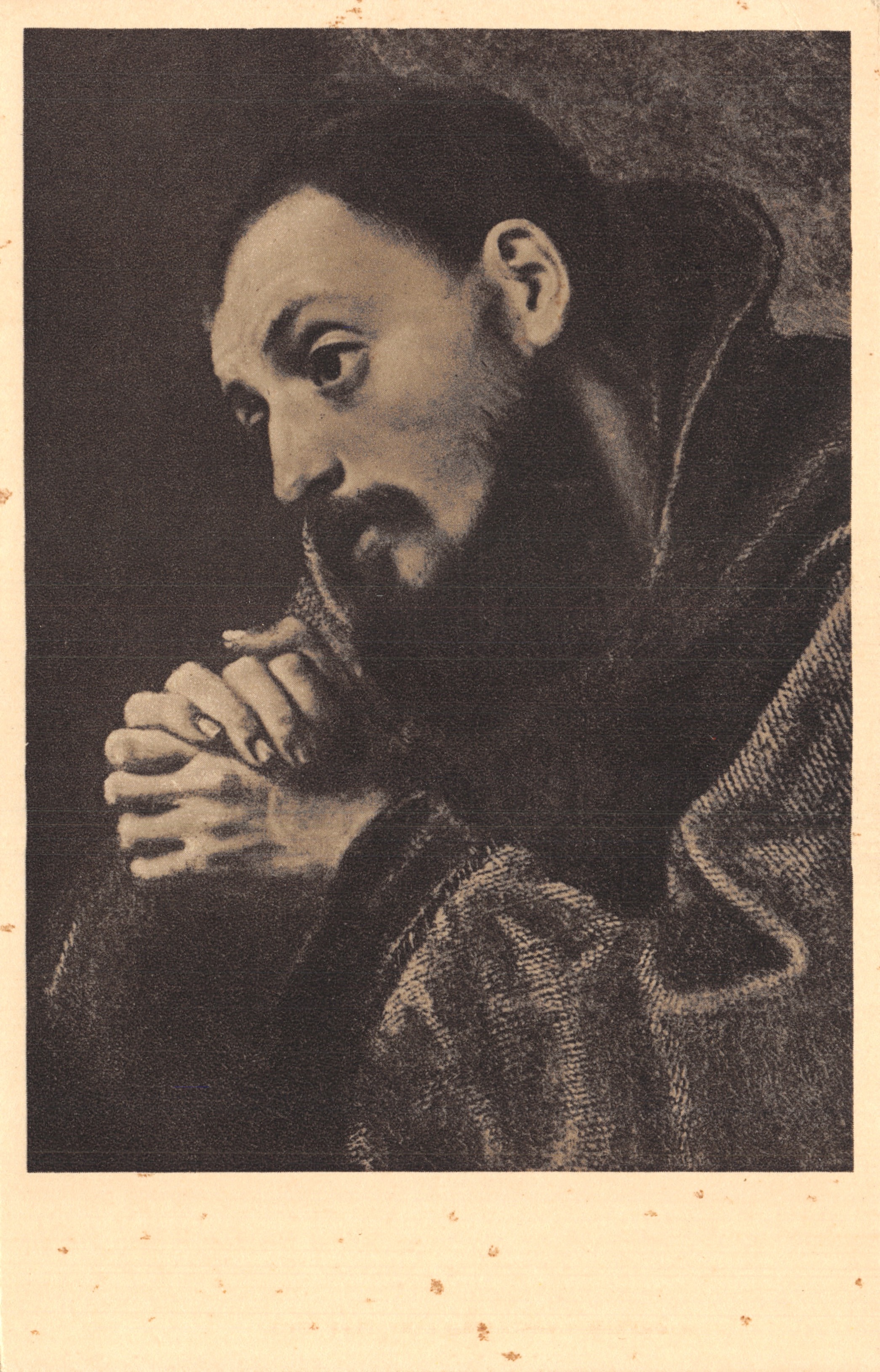 San Francisco en oración — detalle de la pintura de Lodovico Cigoli (1559-1613) — editor Casa dell'Arte Cristiana, Milán