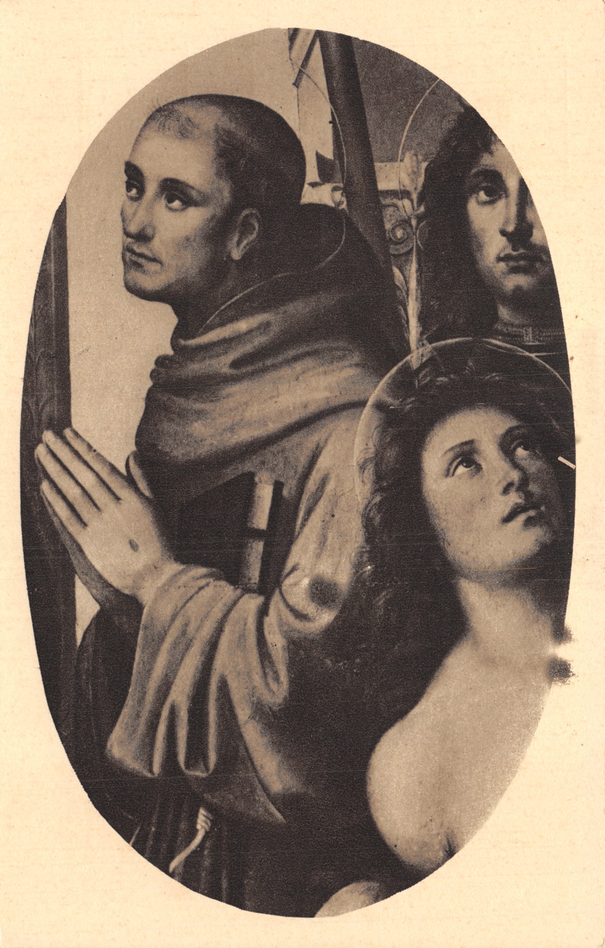 Saint Francis and the Virgin — detail of the painting « The Madonna on a Throne with the Divine Son and Various Saints » — Casa dell'Arte Cristiana, Milan