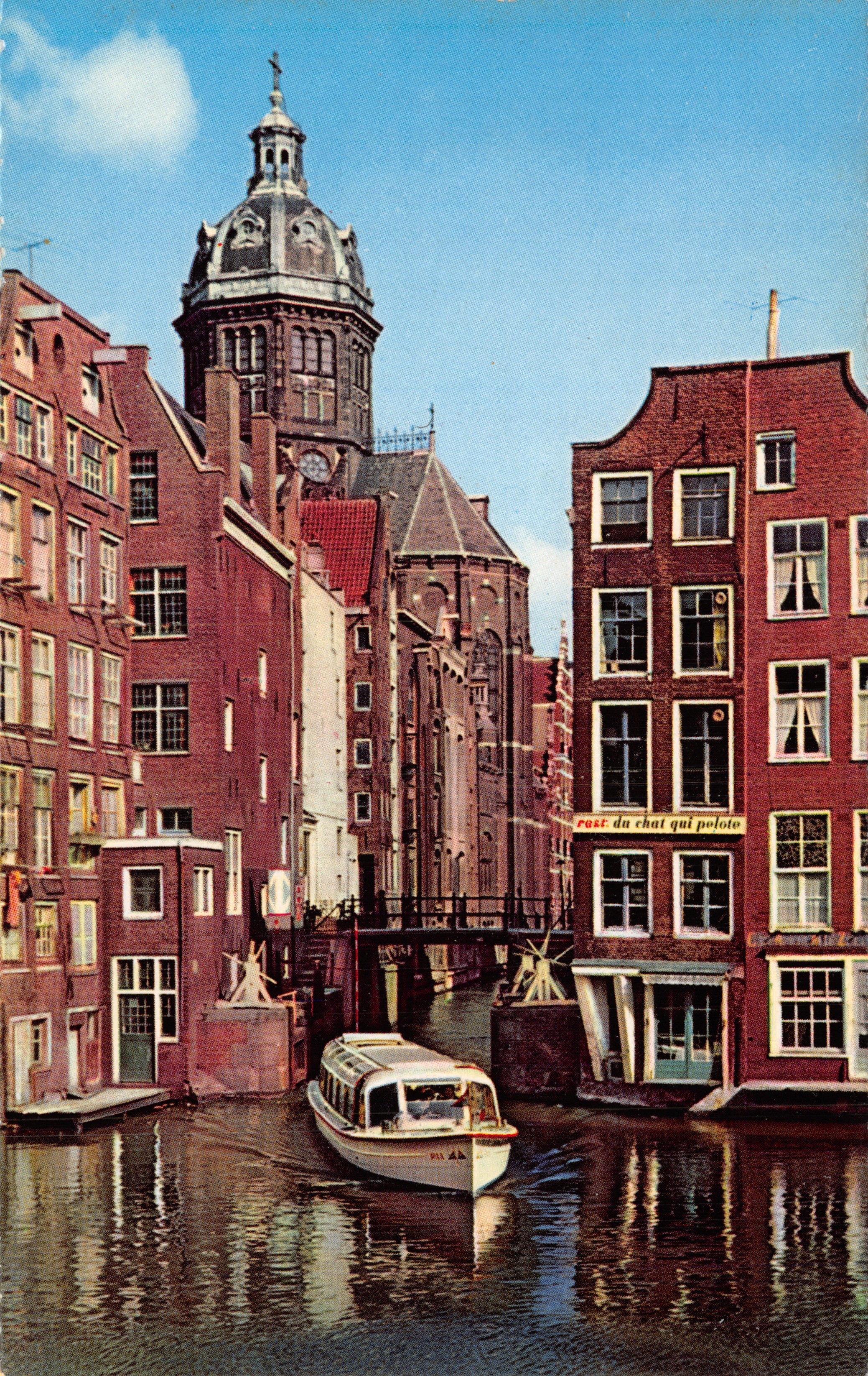 Amsterdam — Canal con esclusa y iglesia — editor Krüger, n.º 935/1
