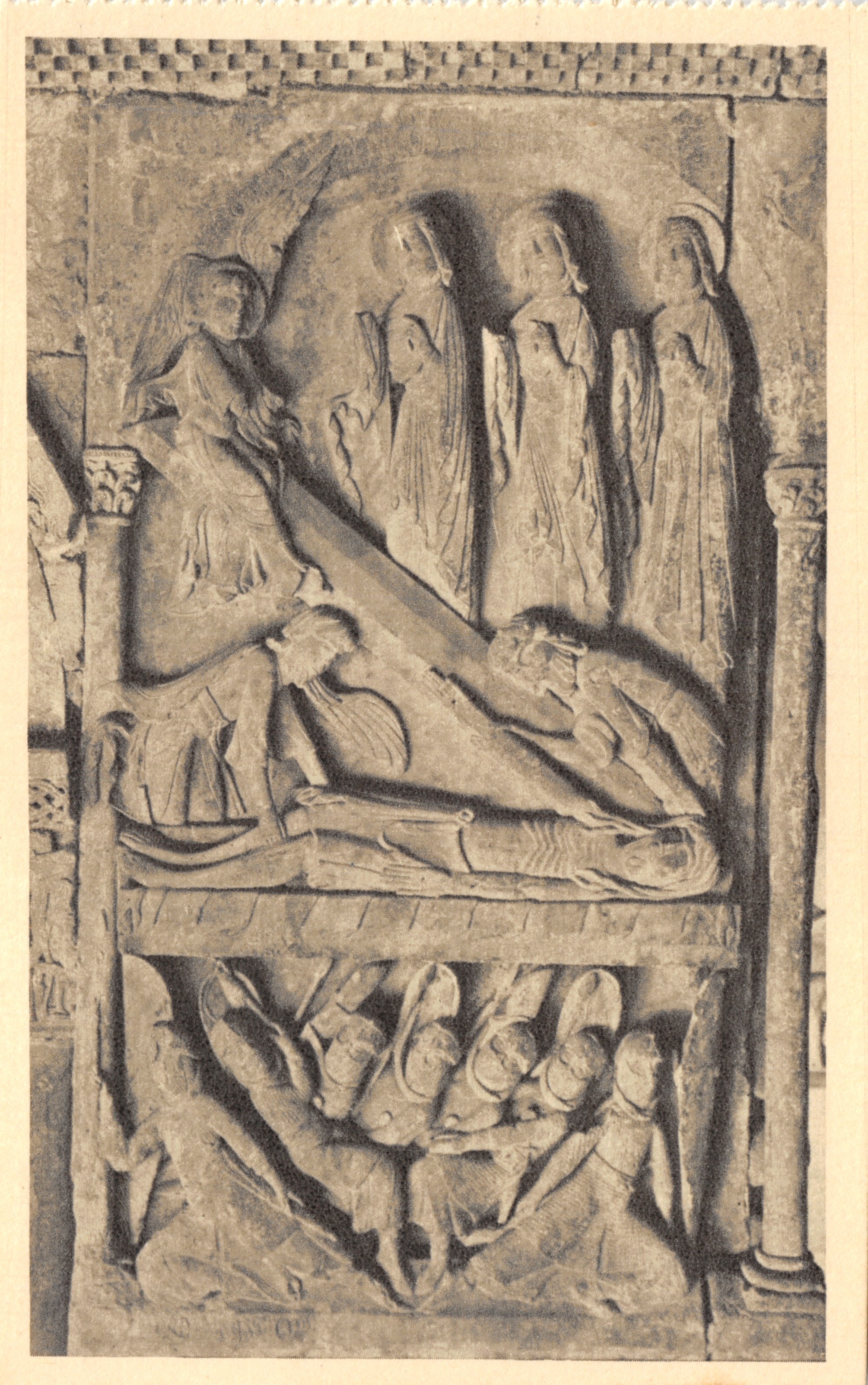 Sépulcre de Santo Domingo de Silos — geschilderd relief met de Pietà en religieuze figuren — uitgever HAUSER Y MENET, Madrid