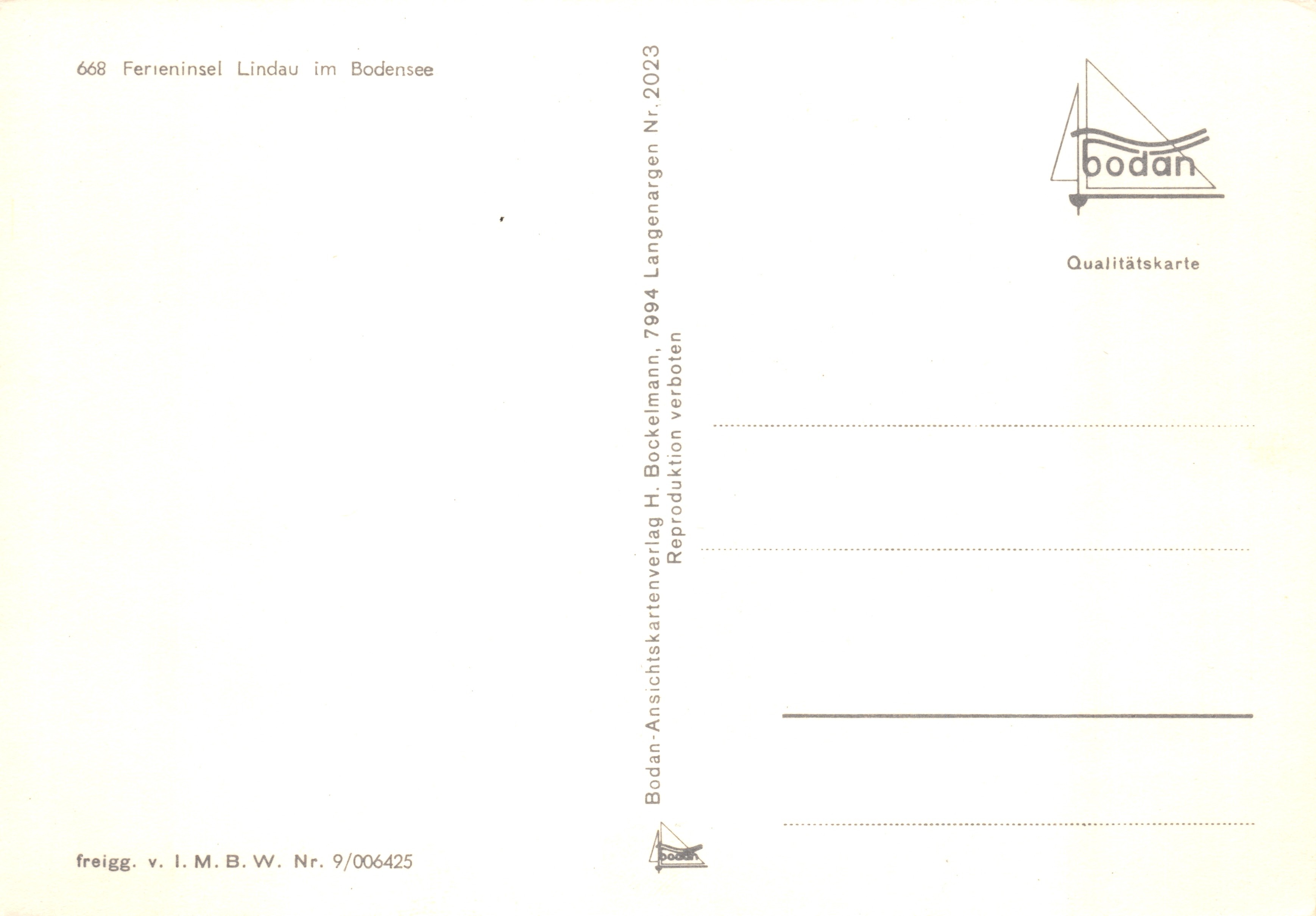 Lindau — île au lac de Constance — éditeur Bodan — Verso