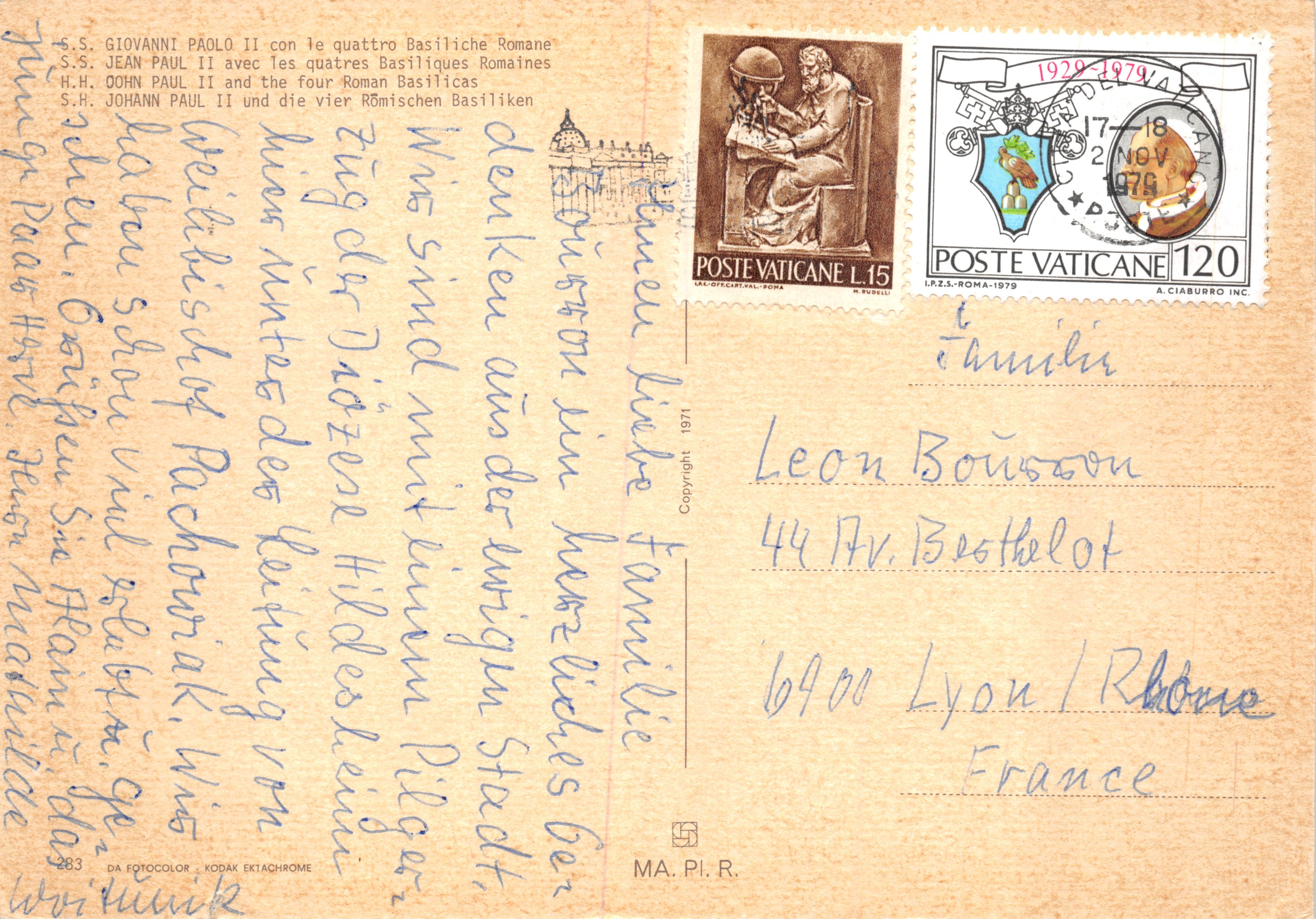 Vatican City — Vue des quatre Basiliques Romaines avec portrait de Jean-Paul II — éditeur MA.PI.R. n°283 — Verso