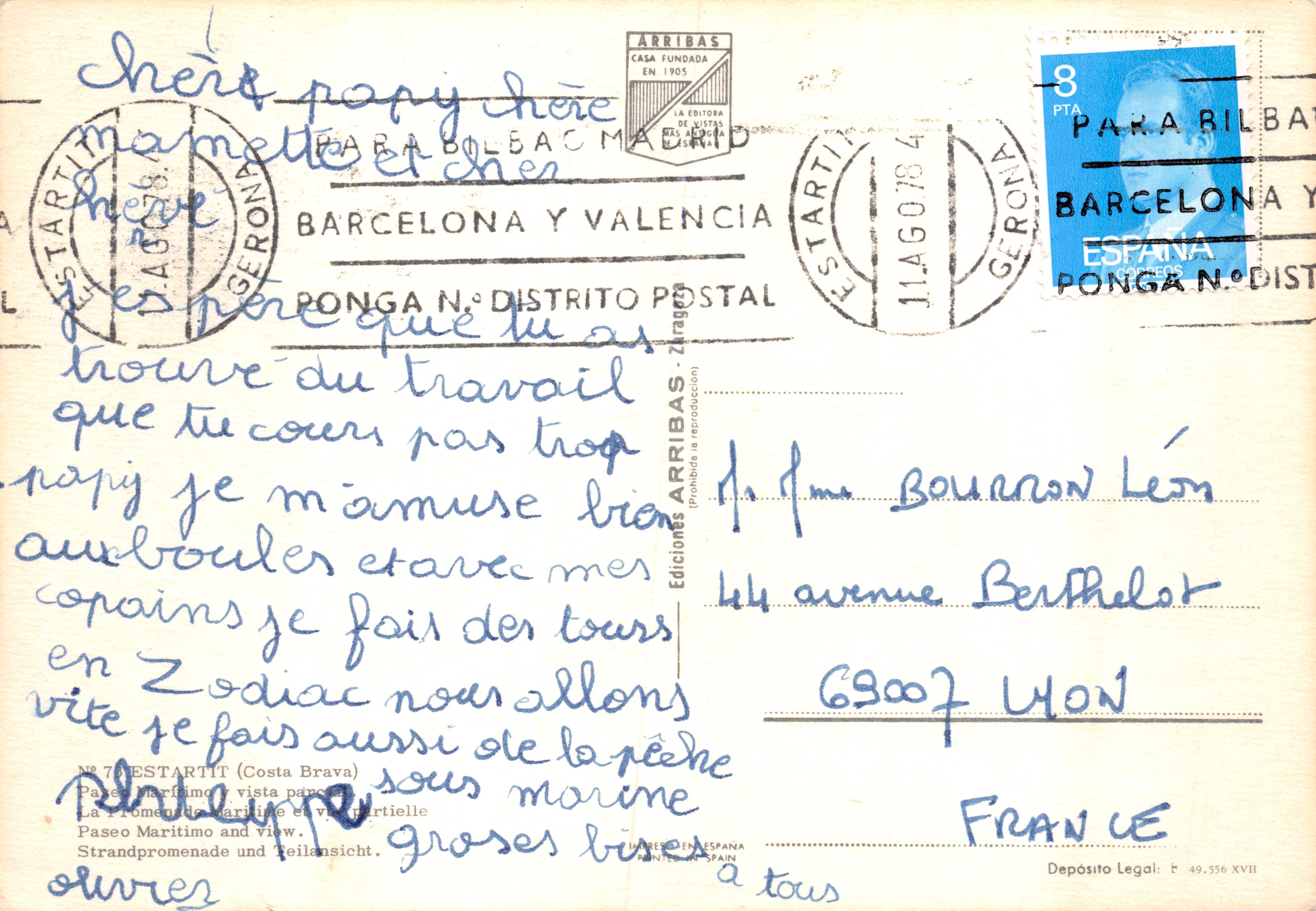 Estartit — Paseo marítimo y vista parcial — Ediciones Arribas — Reverso
