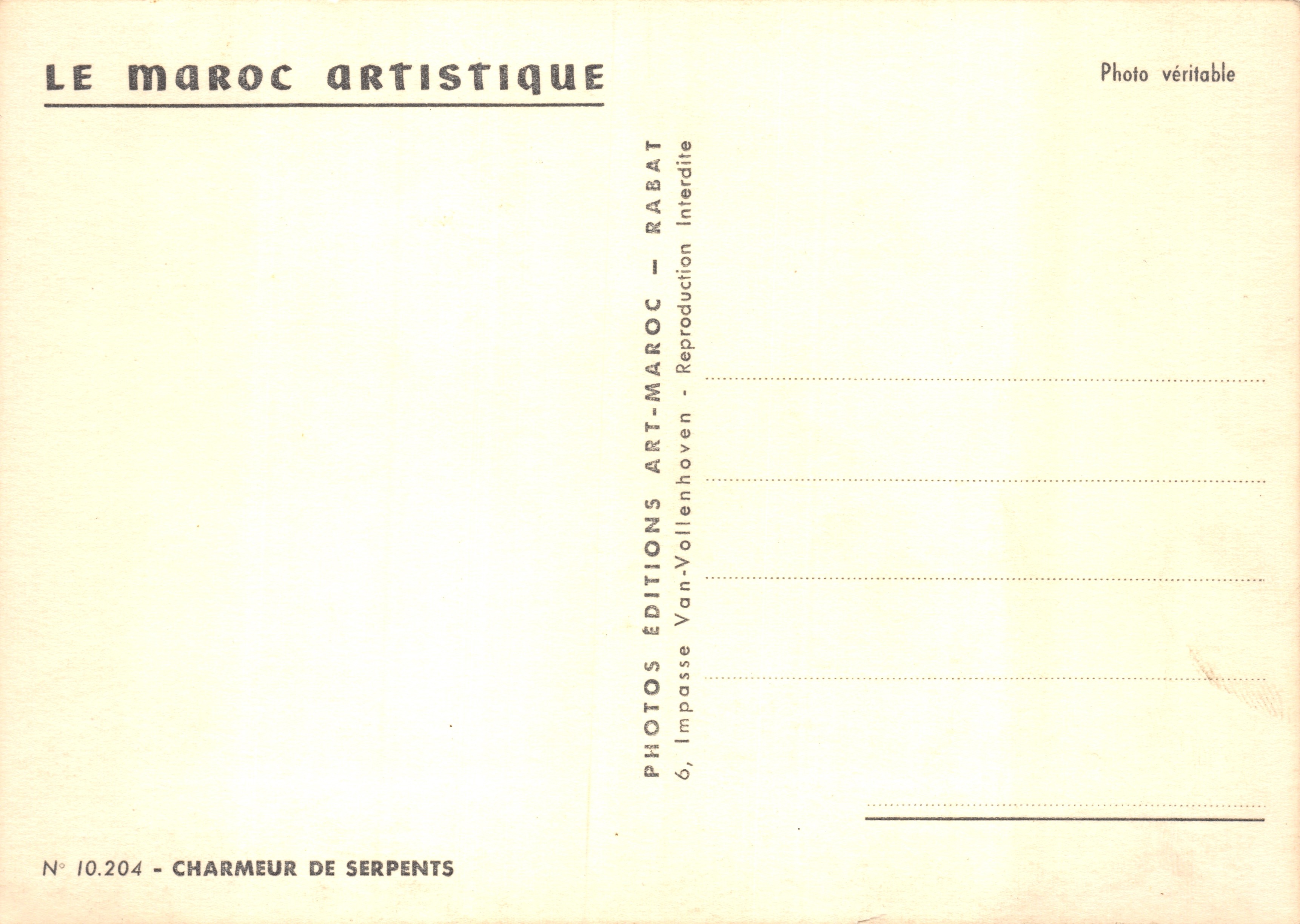 Slangenman — openluchtscène — Éditions Van-Vollenhoven, Rabat — Achterkant