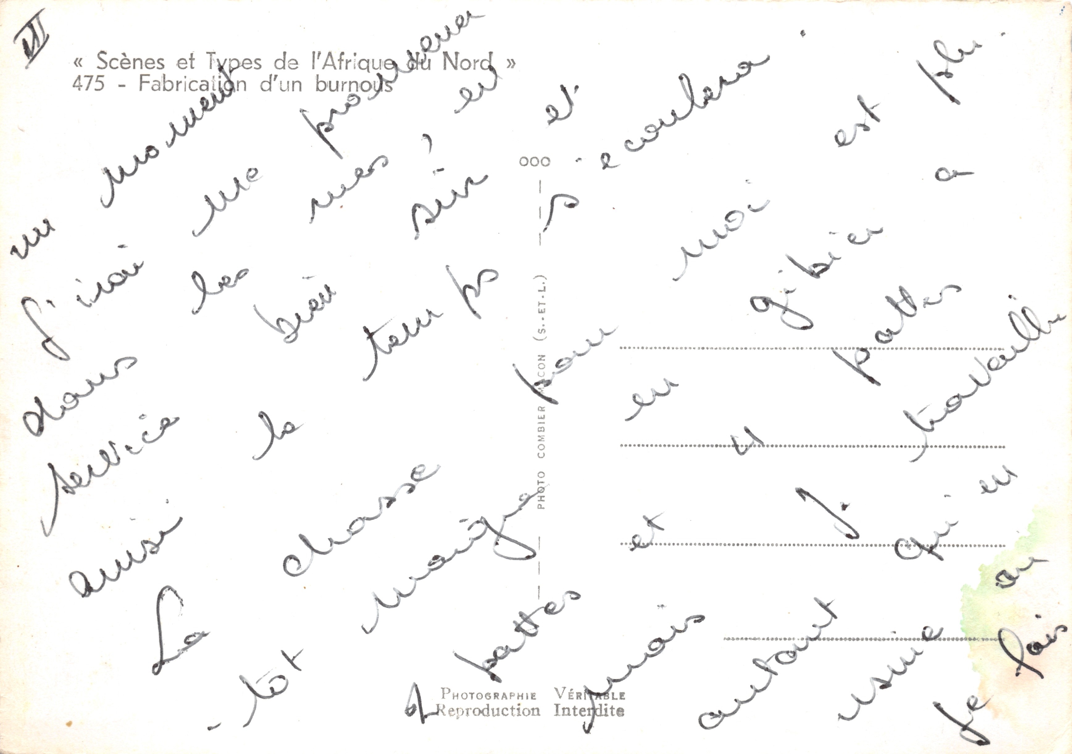 Wyroba burnousa — Sceny i typy Afryki Północnej — Photo Combier Maroc — Rewers