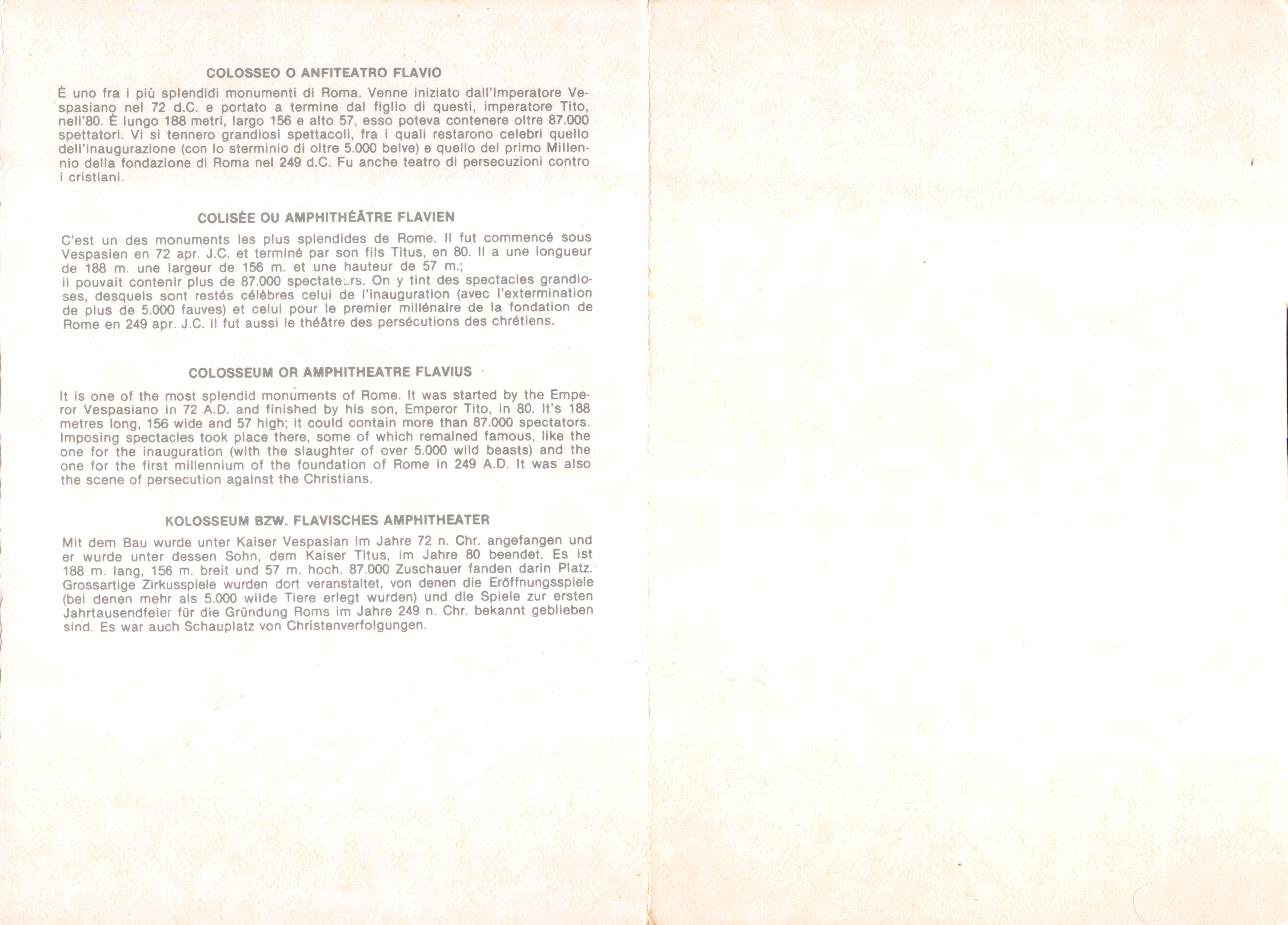 Colosseo di Roma — vista aerea — editore non visibile Carta doppia — Verso