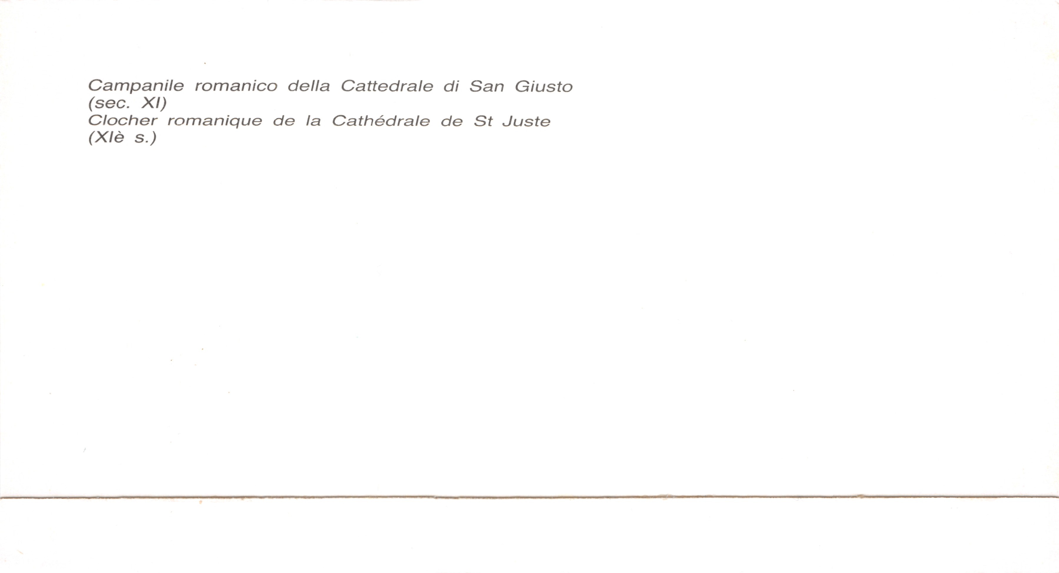 Campanario románico de la Catedral de San Giusto — Editor no visible — Reverso