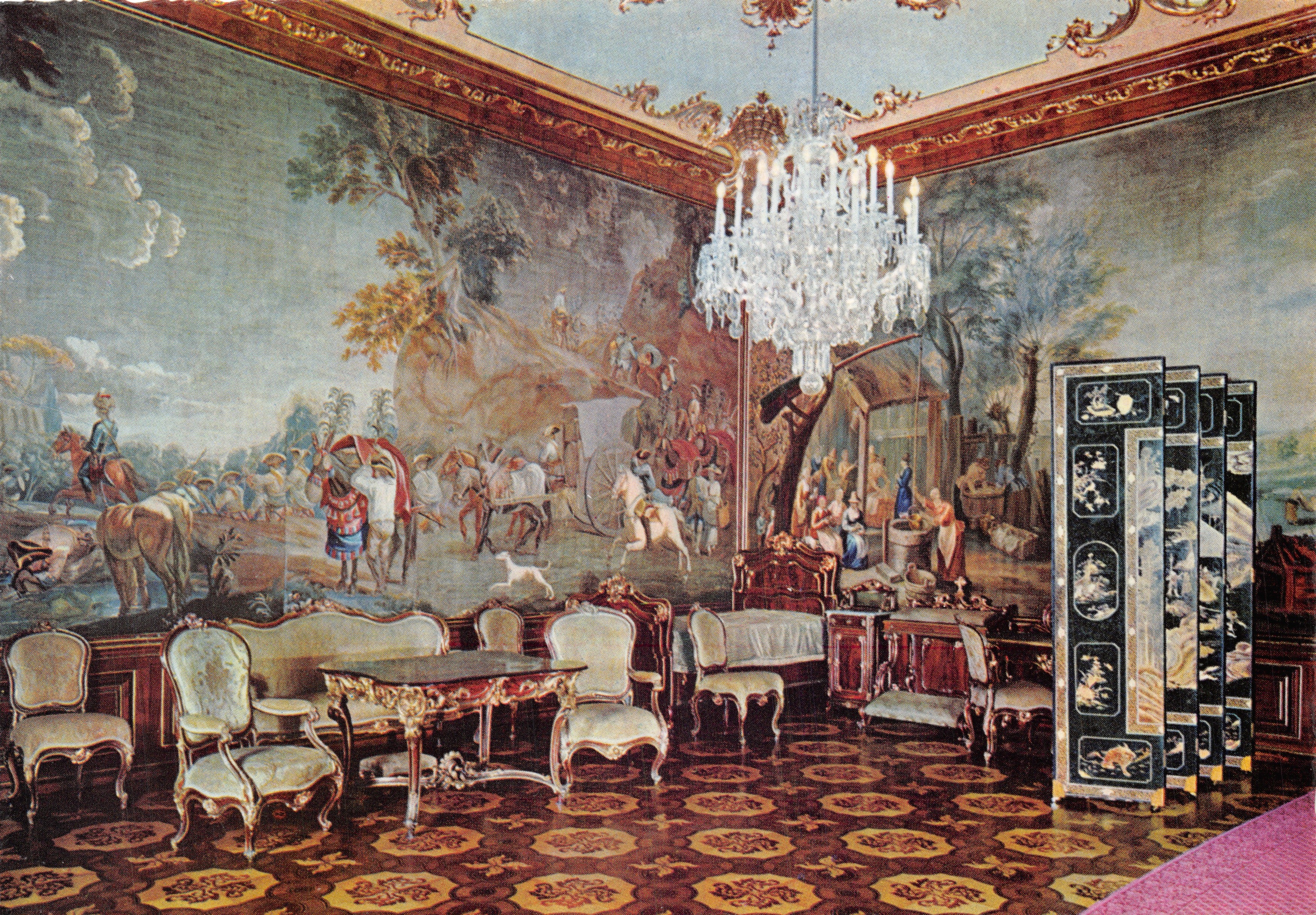 Salle Napoléon à Schönbrunn — intérieur richement décoré avec fresques et lustre — éditeur Wien, Schloß Schönbrunn, n° de série 5128