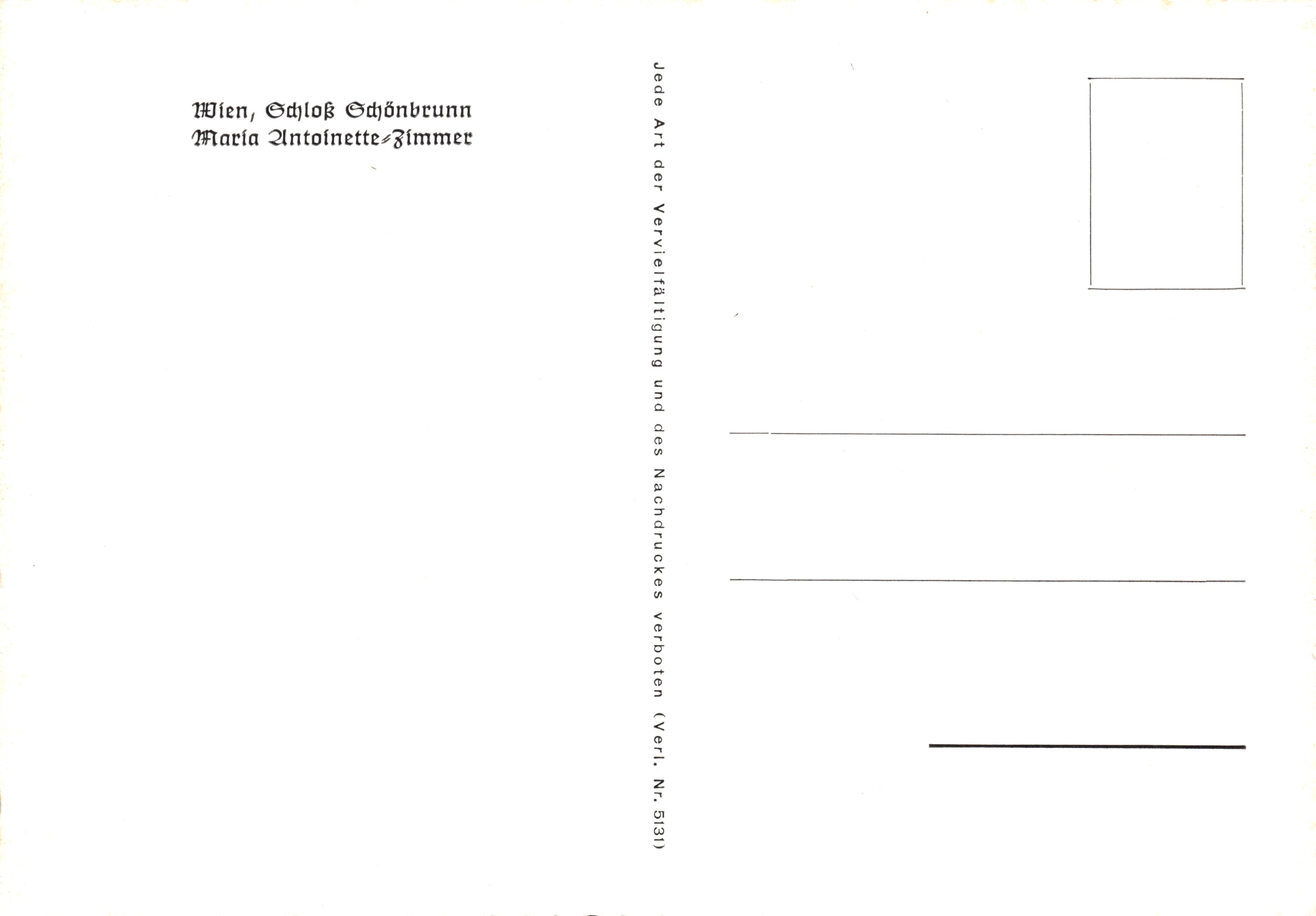 Salle de Marie-Antoinette — Salle du château de Schönbrunn — éditeur : Verl. Nr. 5331 — Verso
