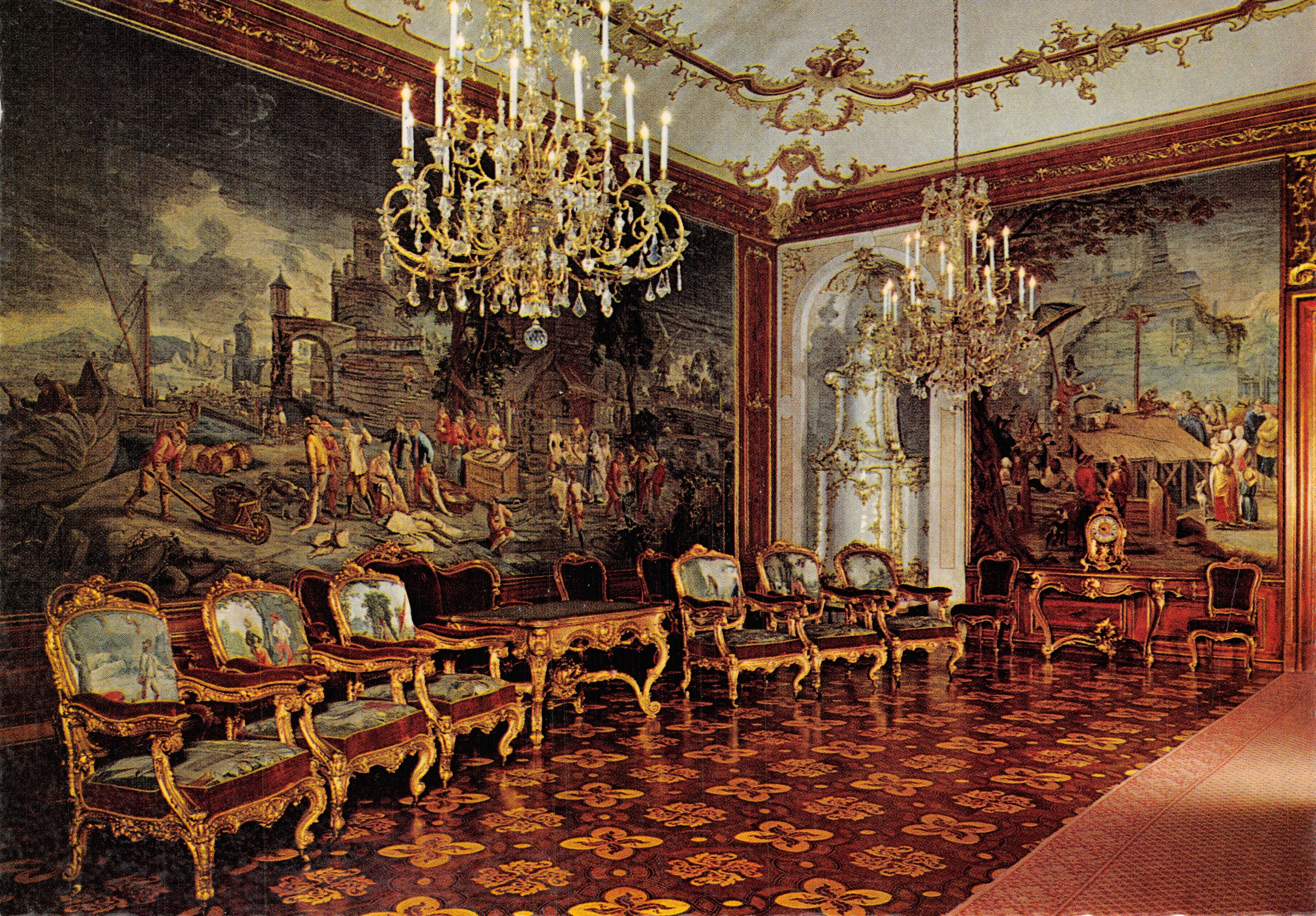 Sala del Palacio Schönbrunn en Viena — interior ricamente decorado con paredes con frescos históricos y lámparas de cristal — editor Wien, Schloß Schönbrunn, número de serie 5132