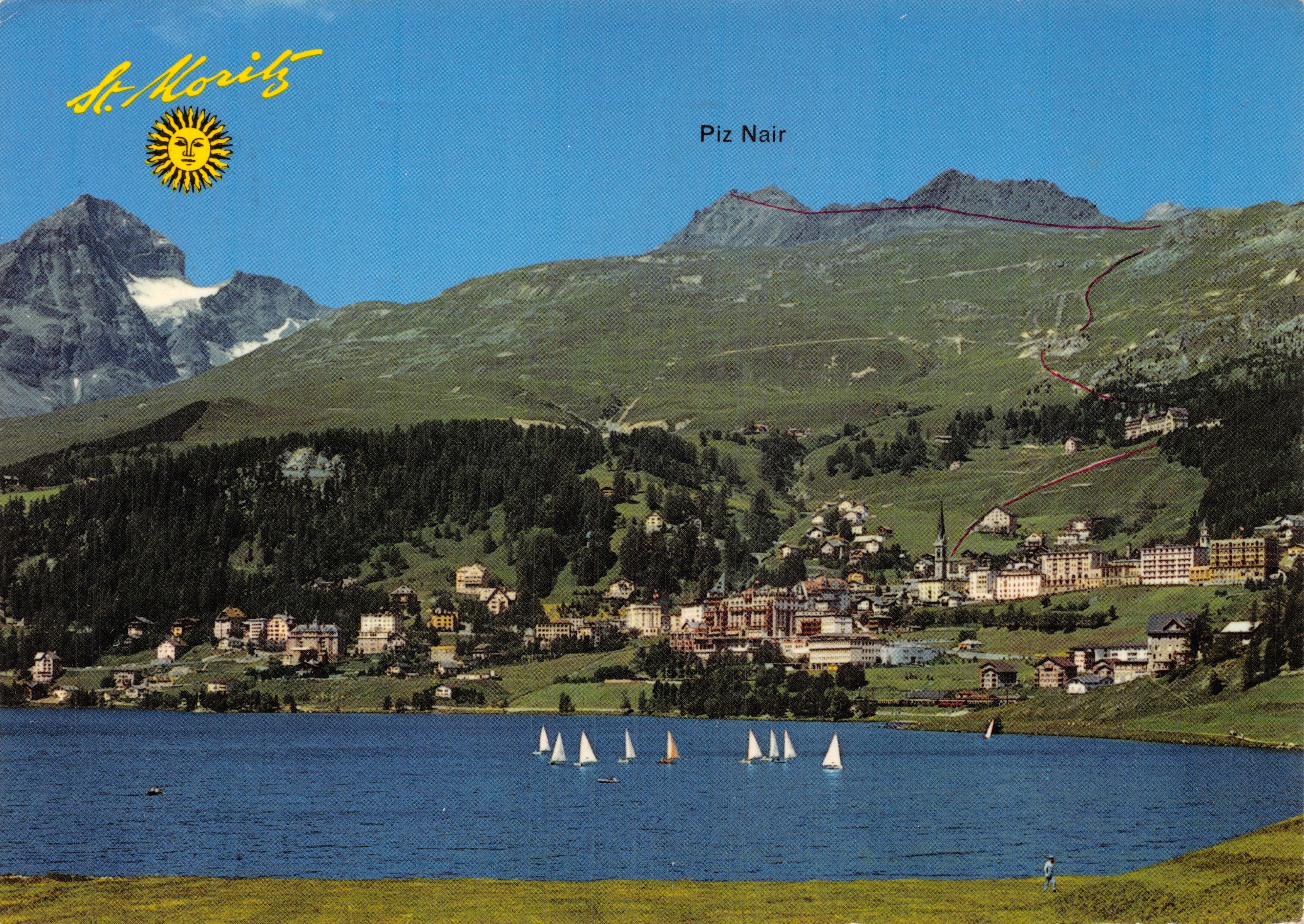 St. Moritz — vista del lago con il Piz Nair in fondo — Photo und Verlag Hans Steiper St. Moritz, n. 171