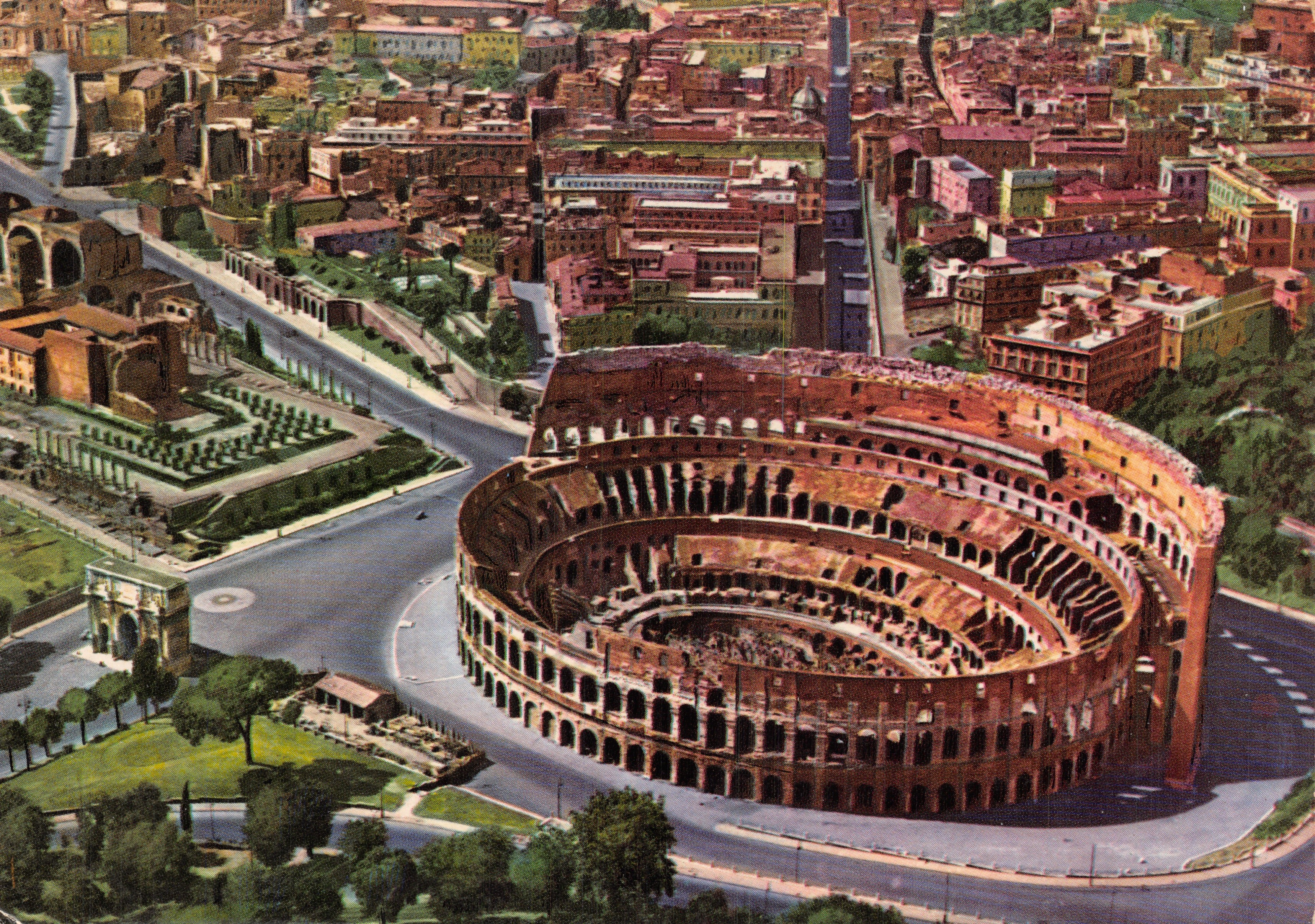 Roma — Vista aerea del Colosseo e delle rovine romane — Riproduzione Vietata