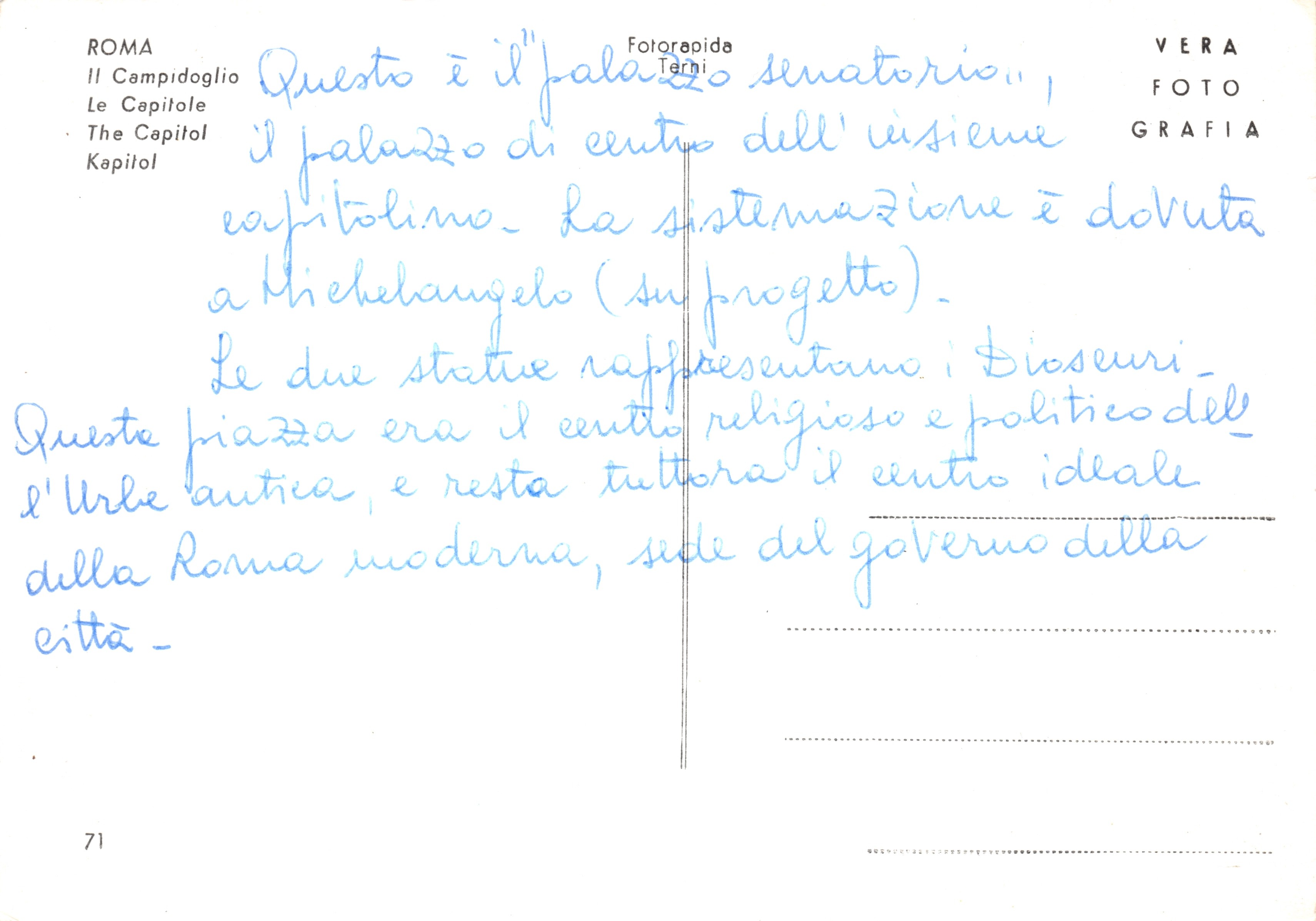 Roma - Il Campidoglio - Palazzo Senatorio (éditeur Fotoparida Tarni, n° 71) — Verso