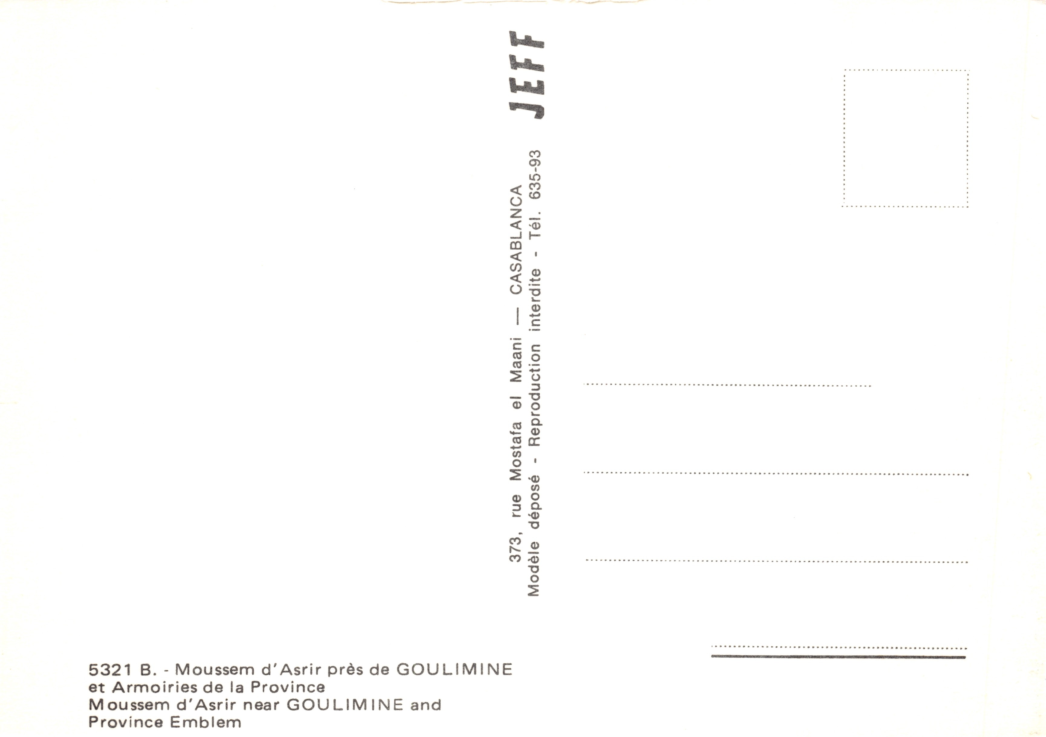 Kamelenmarkt — Asir bij Goulimine — uitgever JEFF — Achterkant