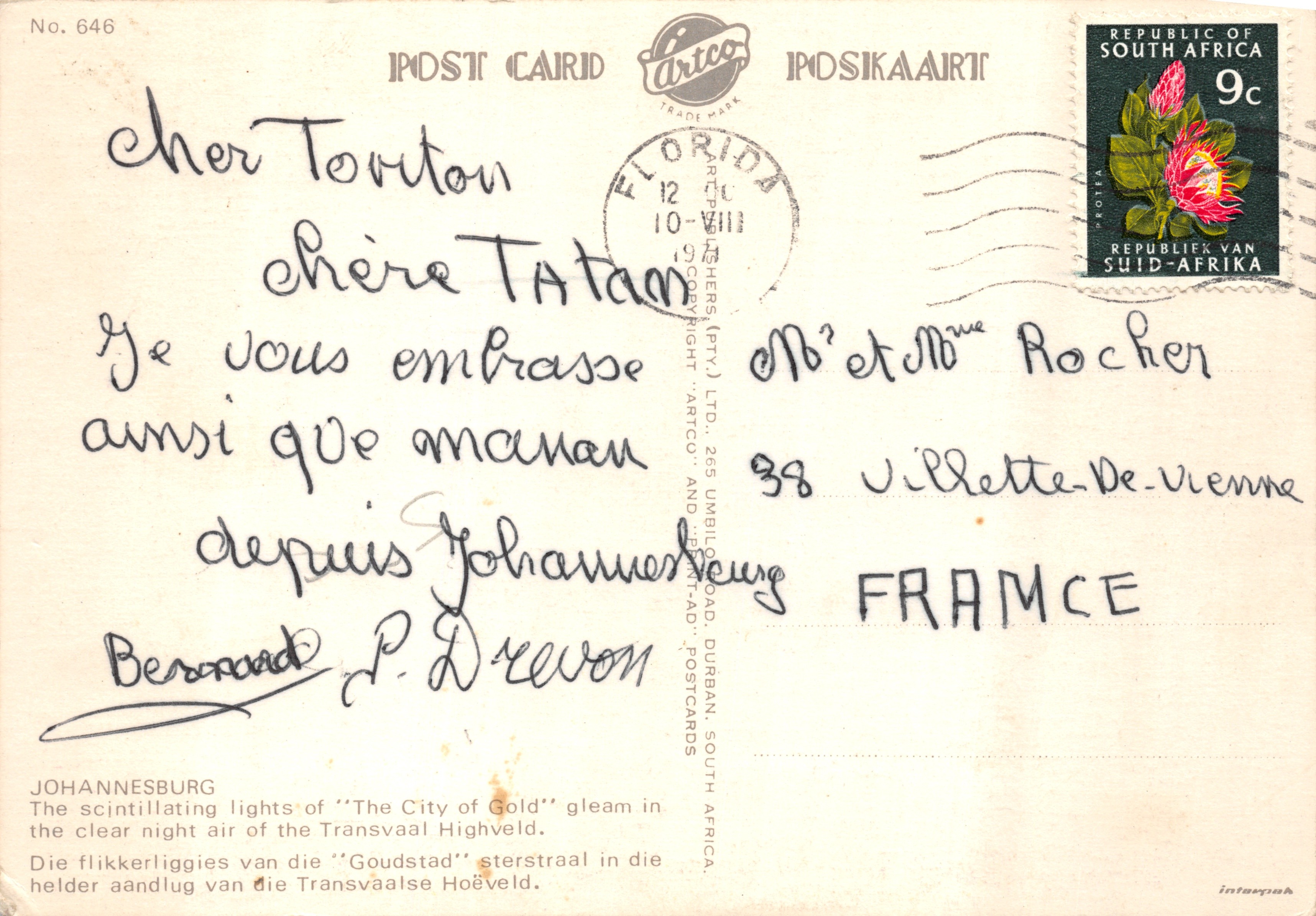 Johannesburg — widok z lotu nocny — Artco (Nr 646) — Rewers