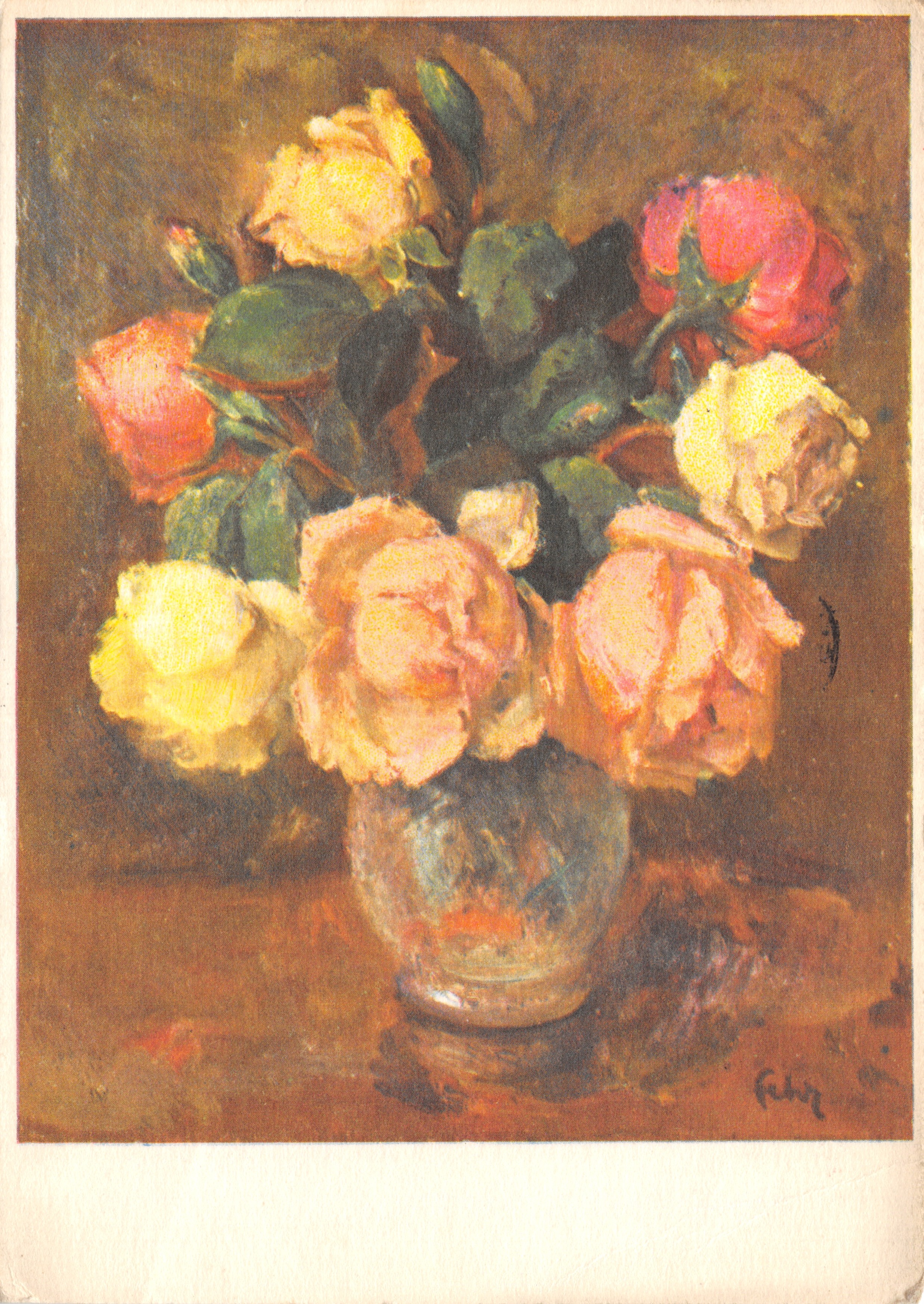 Bouquet de rosas — pintura al óleo — Henri Fehr, Ginebra